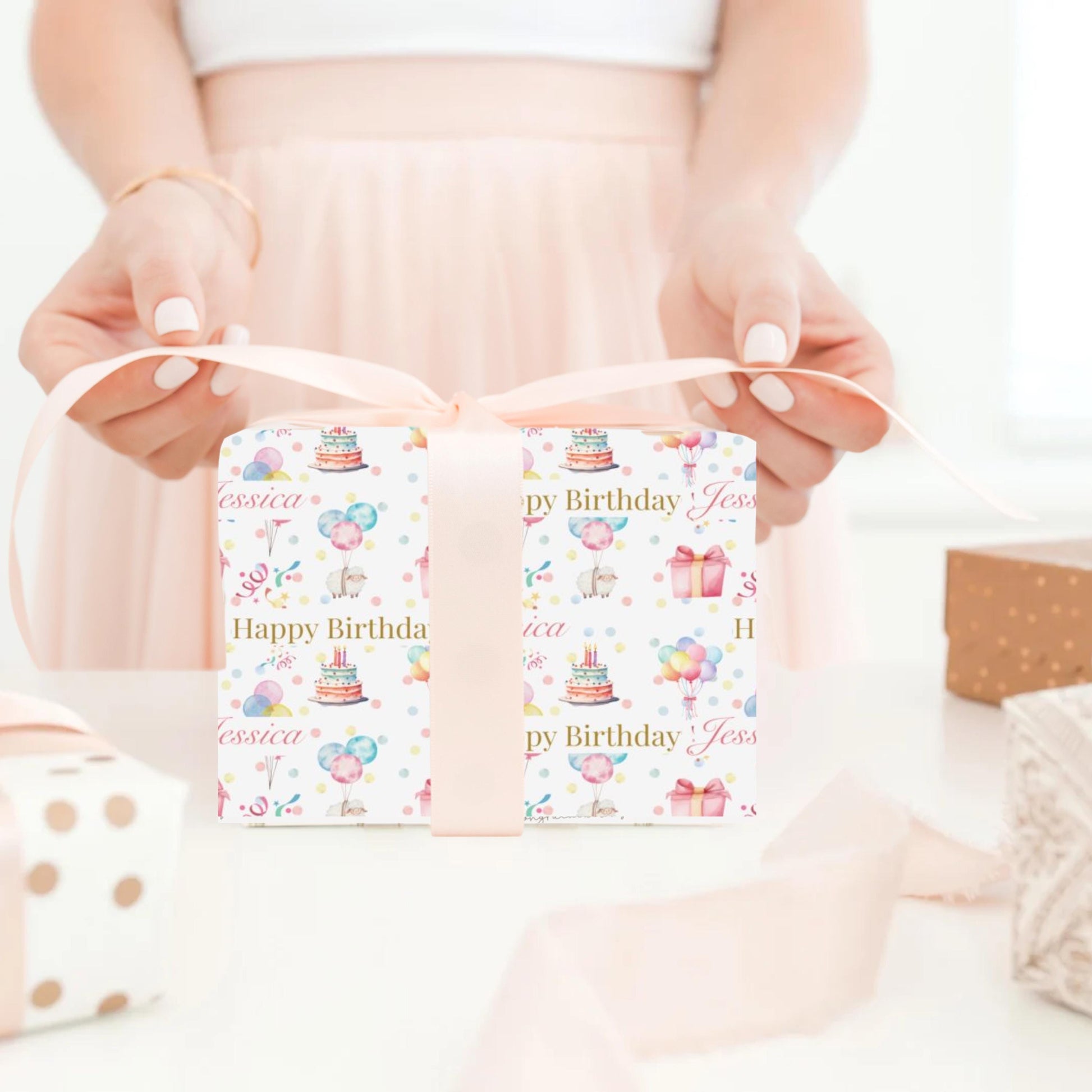 Birthday Gift Wrapping Paper for Girls Cute Balloon Party Theme Pink Birthday Paper Cake and Balloon Gift Wrap Happy Birthday from Aunt Idea