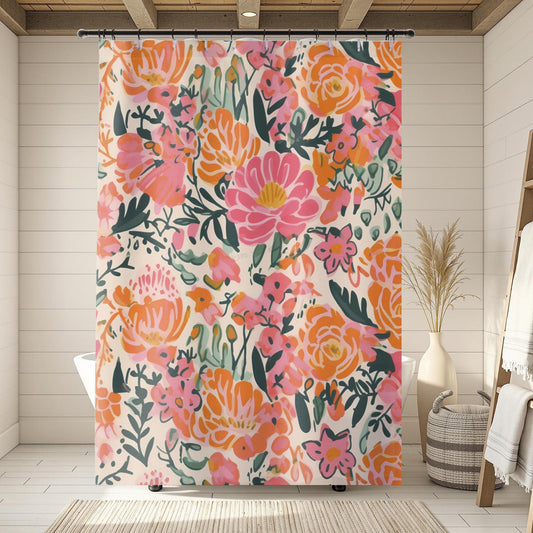 Flower Shower Curtain Funky Bright Stall Curtain Vintage Preppy Shower Curtain Colorful Fabric Bath Cover and Bath Mat