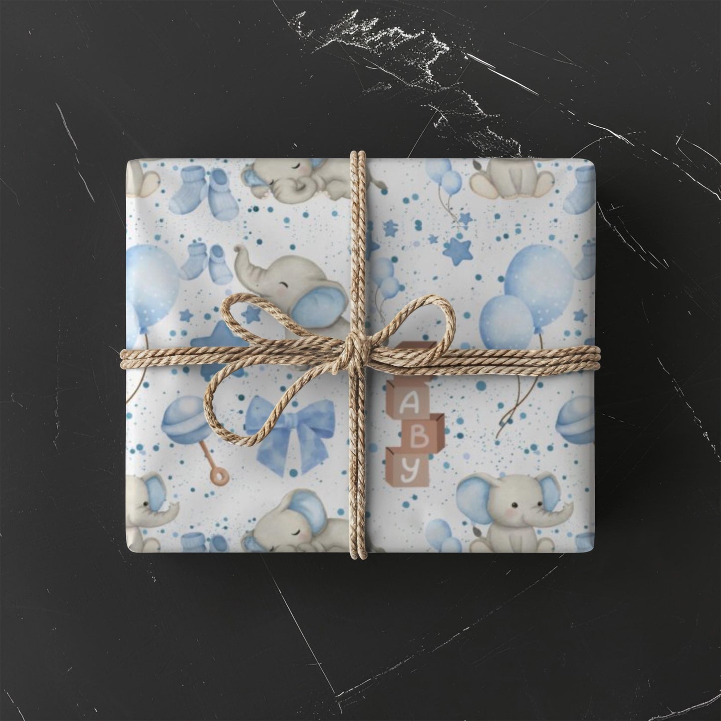 Boy Baby Sprinkle Wrapping Paper Elephant Theme Baby Shower Gift Wrap Dusty Blue Grey Neutral Nursery Design Pattern Premium Paper Roll Perfect Baby Boy Celebration Party Supplies Beautiful Coordinated Theme Gift Presentation Shower Event