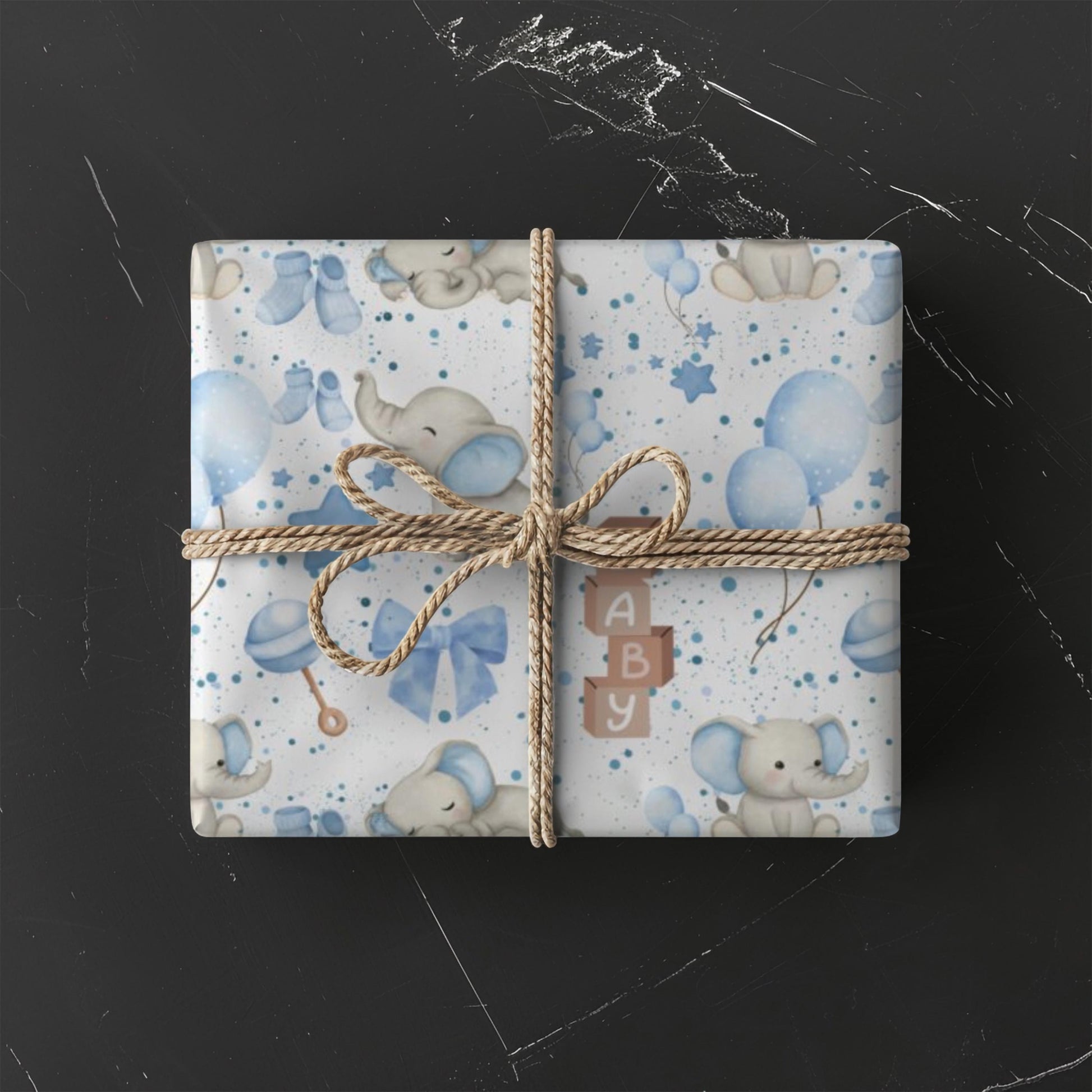 Boy Baby Sprinkle Wrapping Paper Elephant Theme Baby Shower Gift Wrap Dusty Blue Grey Neutral Nursery Design Pattern Premium Paper Roll Perfect Baby Boy Celebration Party Supplies Beautiful Coordinated Theme Gift Presentation Shower Event