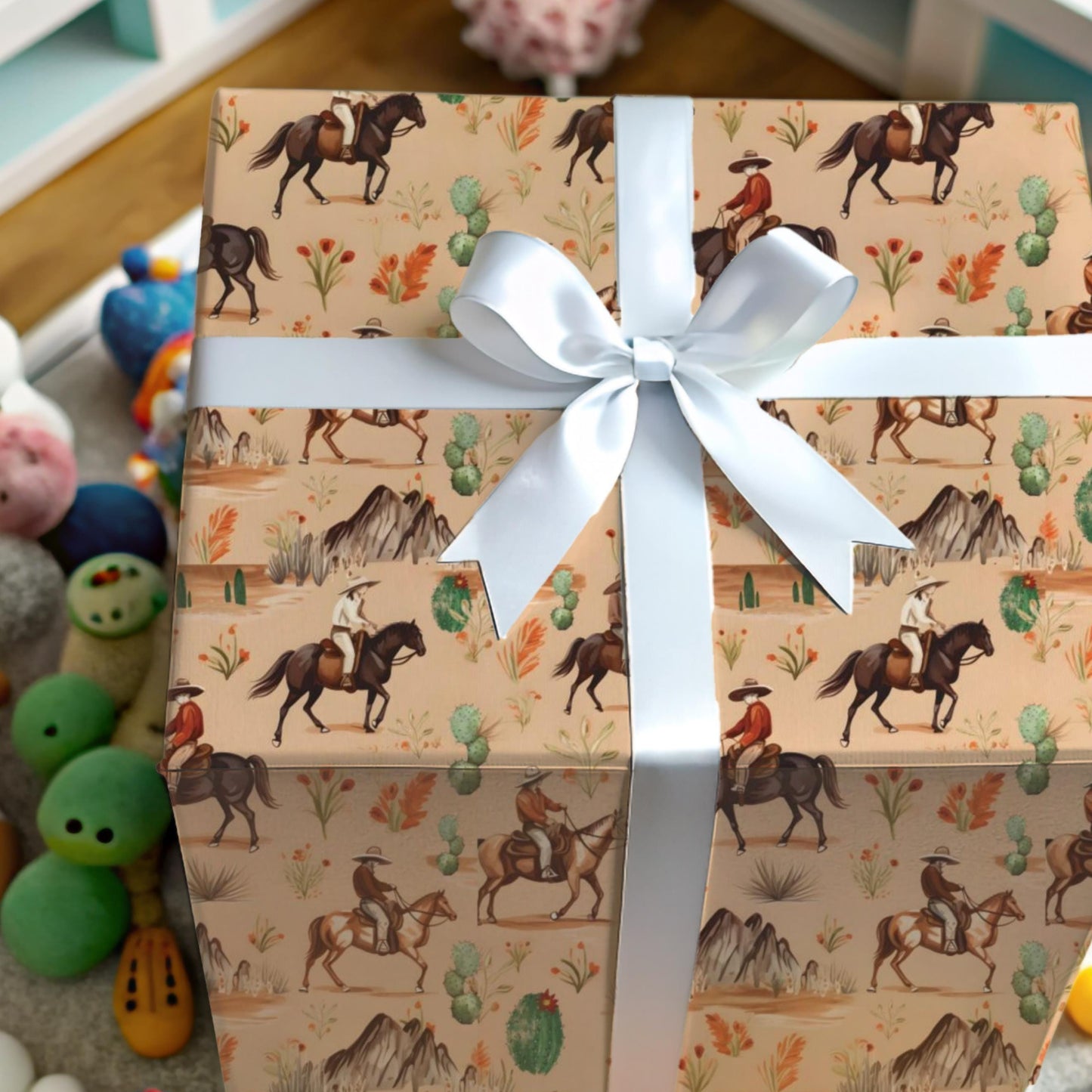 Country Western Cowboy Pattern Gift Wrap Paper Horse Ranch Wrapping Paper Rolls Birthday Cowboy Theme Party Decor for Rodeo Event