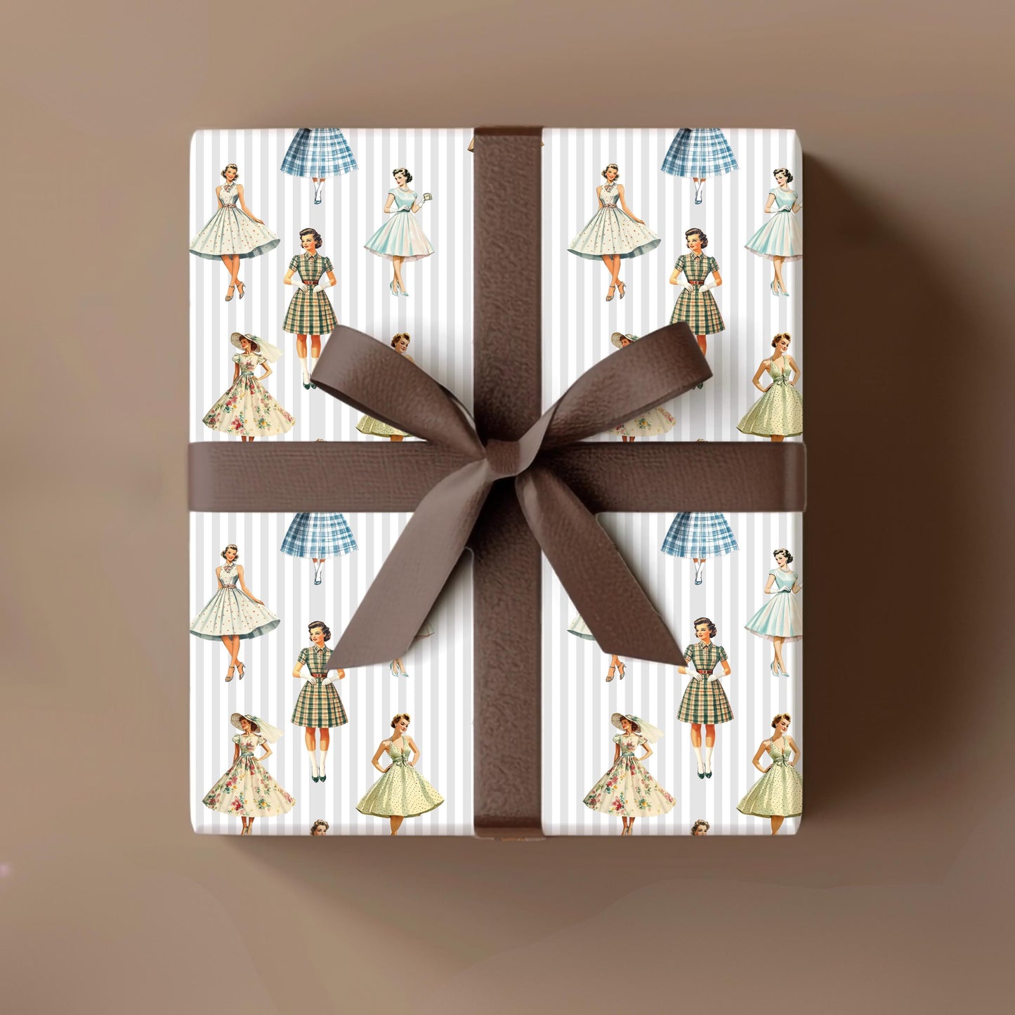 Vintage Bridal Shower Gift Wrap Elegant Wrapping Paper Vintage Women Pattern Wedding Shower Gift Wrap Feminine Stripe Paper Retro Vintage Design Gift Wrapping Paper Elegant Ladies Bridal Shower Gift Paper for Bride Wedding Party Wrapping
