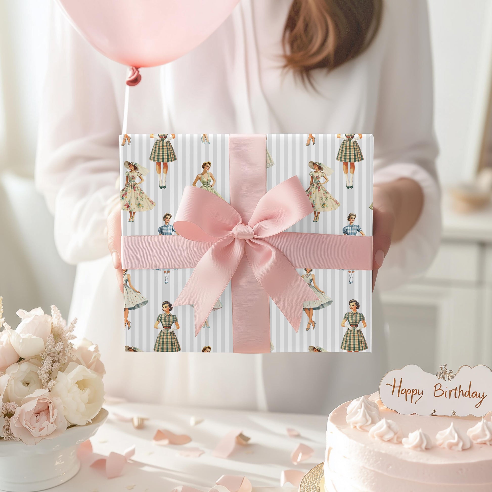 Retro Vintage Design Gift Wrapping Paper Elegant Ladies Bridal Shower Gift Paper for Bride Wedding Party Wrapping