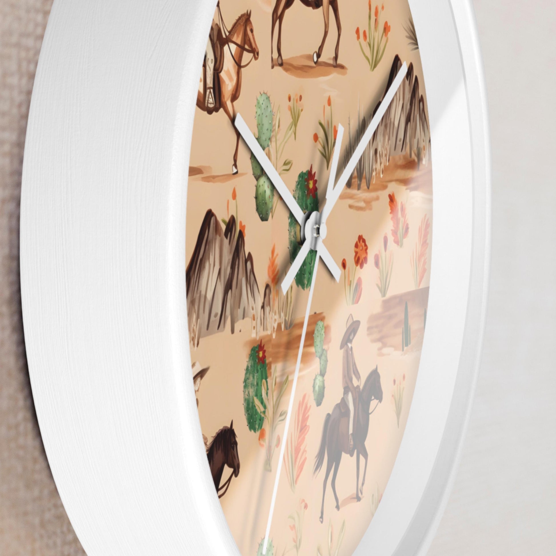 Cowboy Nursery Decor Baby Boy Bedroom Rustic Western Design Horse Ranch Theme Baby Shower Idea Primitive Scene Wall Clock for Toddler Room