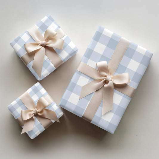 Farmhouse Style Wrapping Paper Buffalo Check Pattern Rustic Gift Wrap Blue White Plaid Design Elegant Country Look Kraft Paper Material Chic Presentation Solution Holiday Package Supply Beautiful Gift Wrapping Multiple Size Options