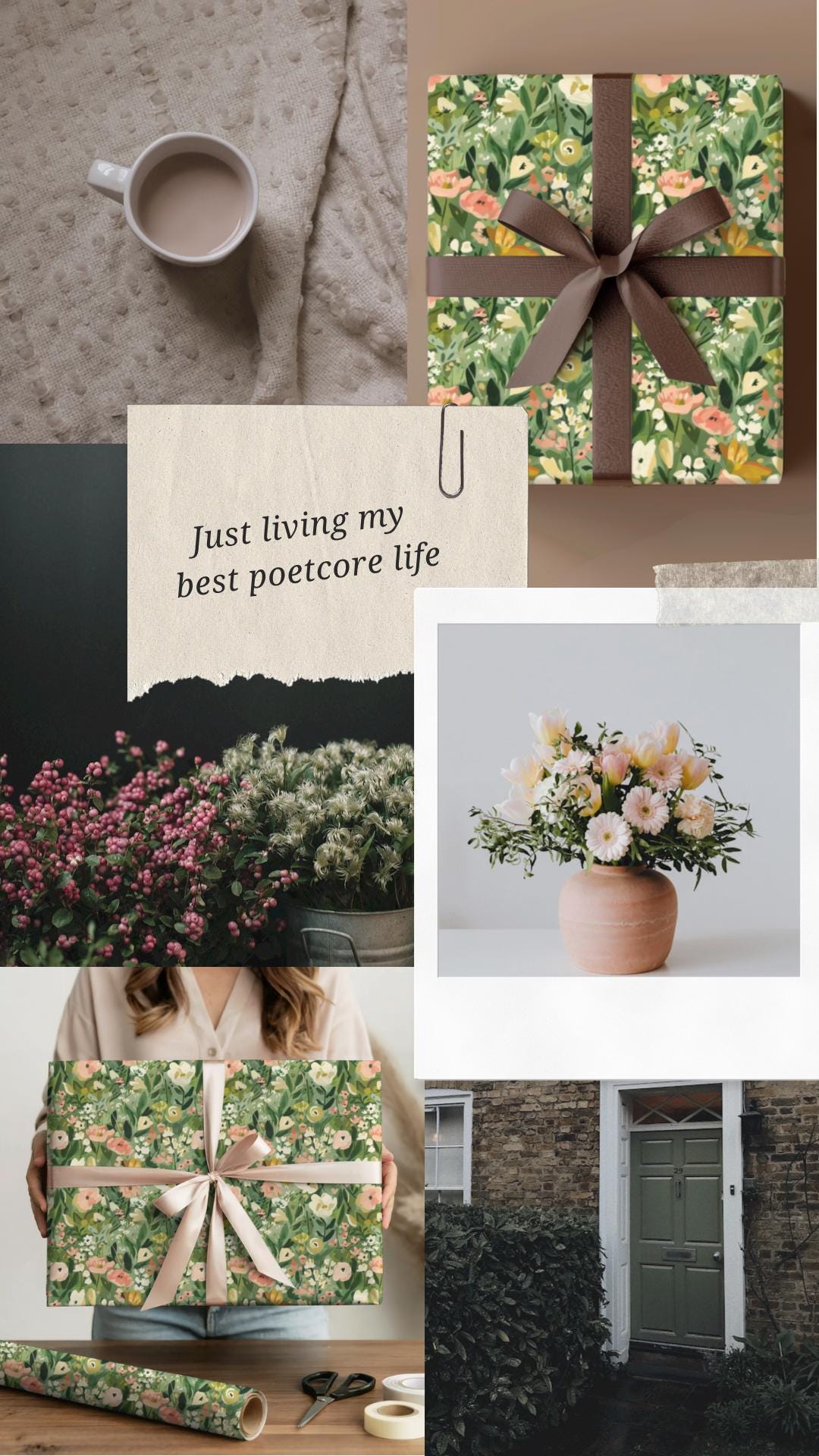 green and pink floral pattern premium gift wrapping paper
