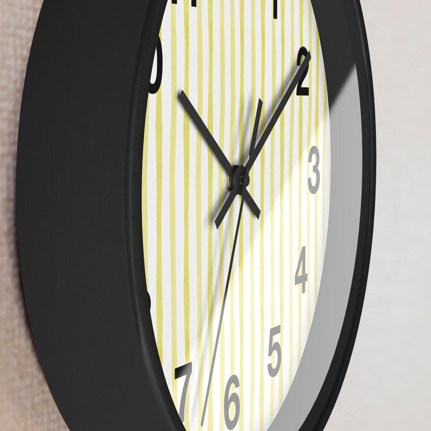 Kitchen Wall Clock Yellow Stripe Design Modern Kitchen Decor Bright Cooking Space Wall Art Indoor Dining Area Renovation Idea