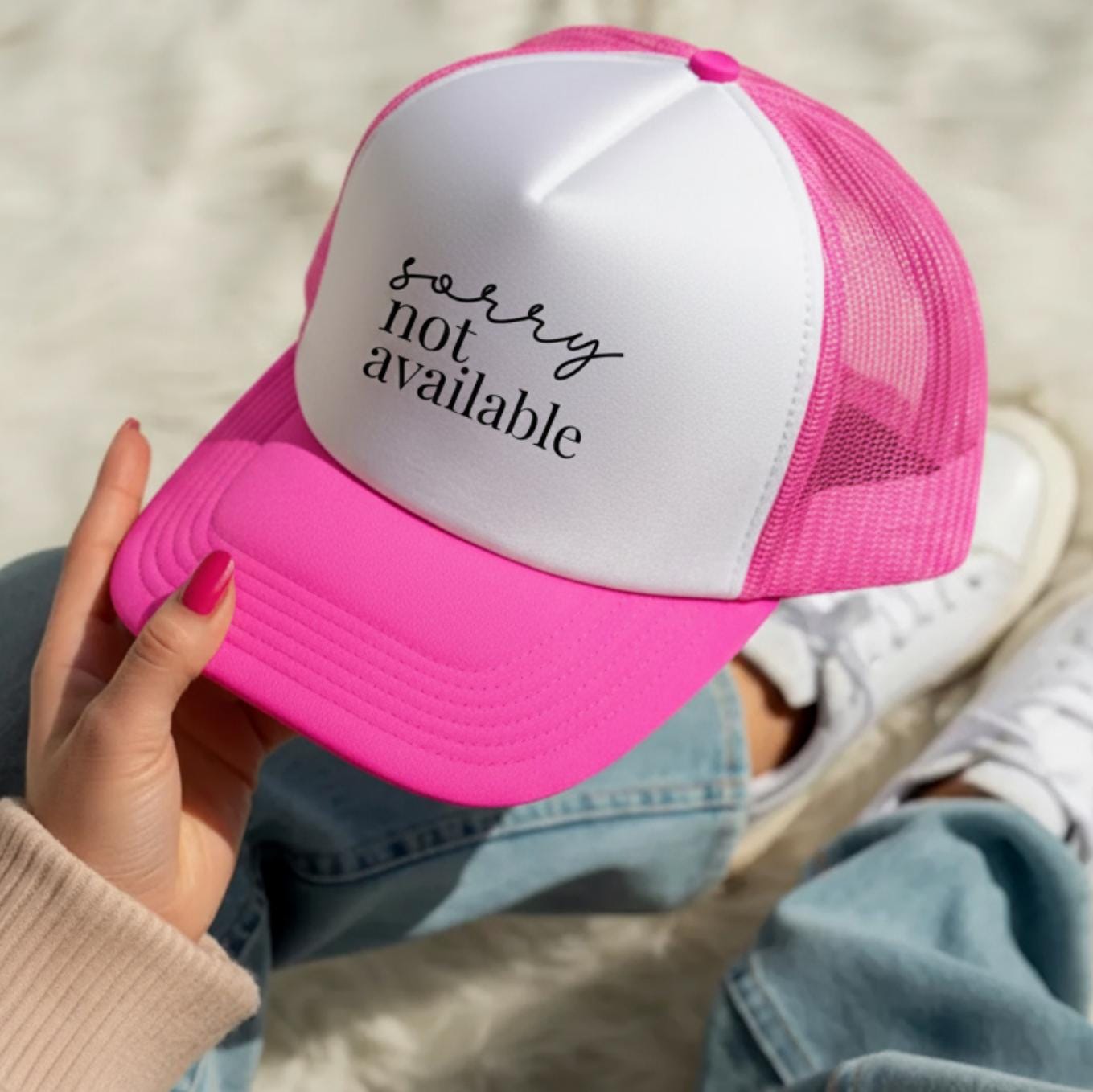 Sarcastic Hat for Friend Birthday Gift for Her Trucker Foam Hat Funny Phrase Sorry Not Available Trucker Cap for Sister Graduation Gift Idea
