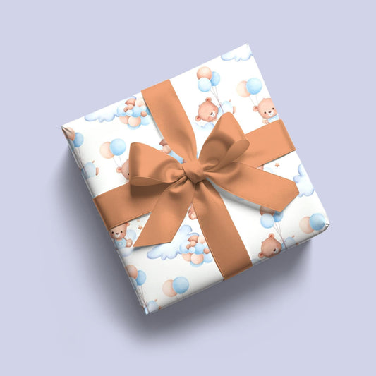 Baby Shower Gift Wrap: Baby Bear Blue Balloons