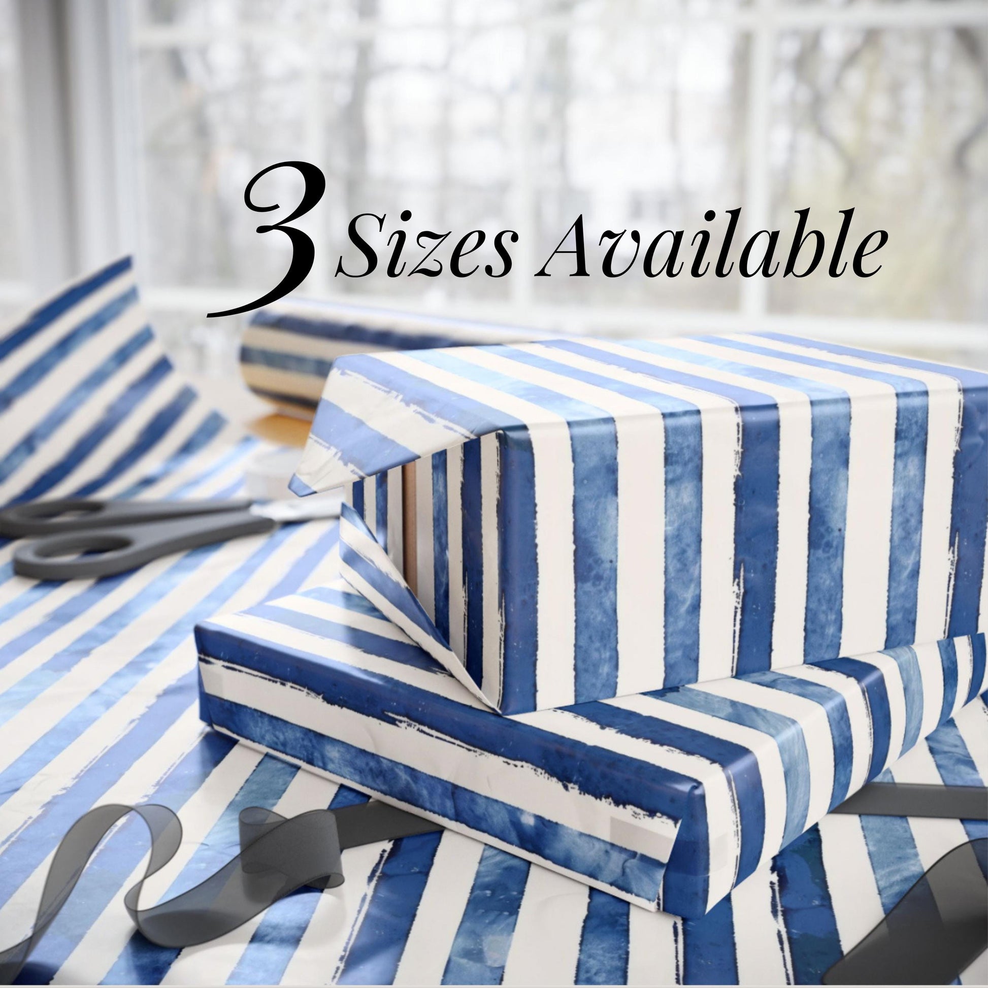 Nautical Theme Birthday Party Event Decor Gift Wrapping Paper Blue Stripe Classic Design Minimalist Pattern Blue and White Stripe Paper