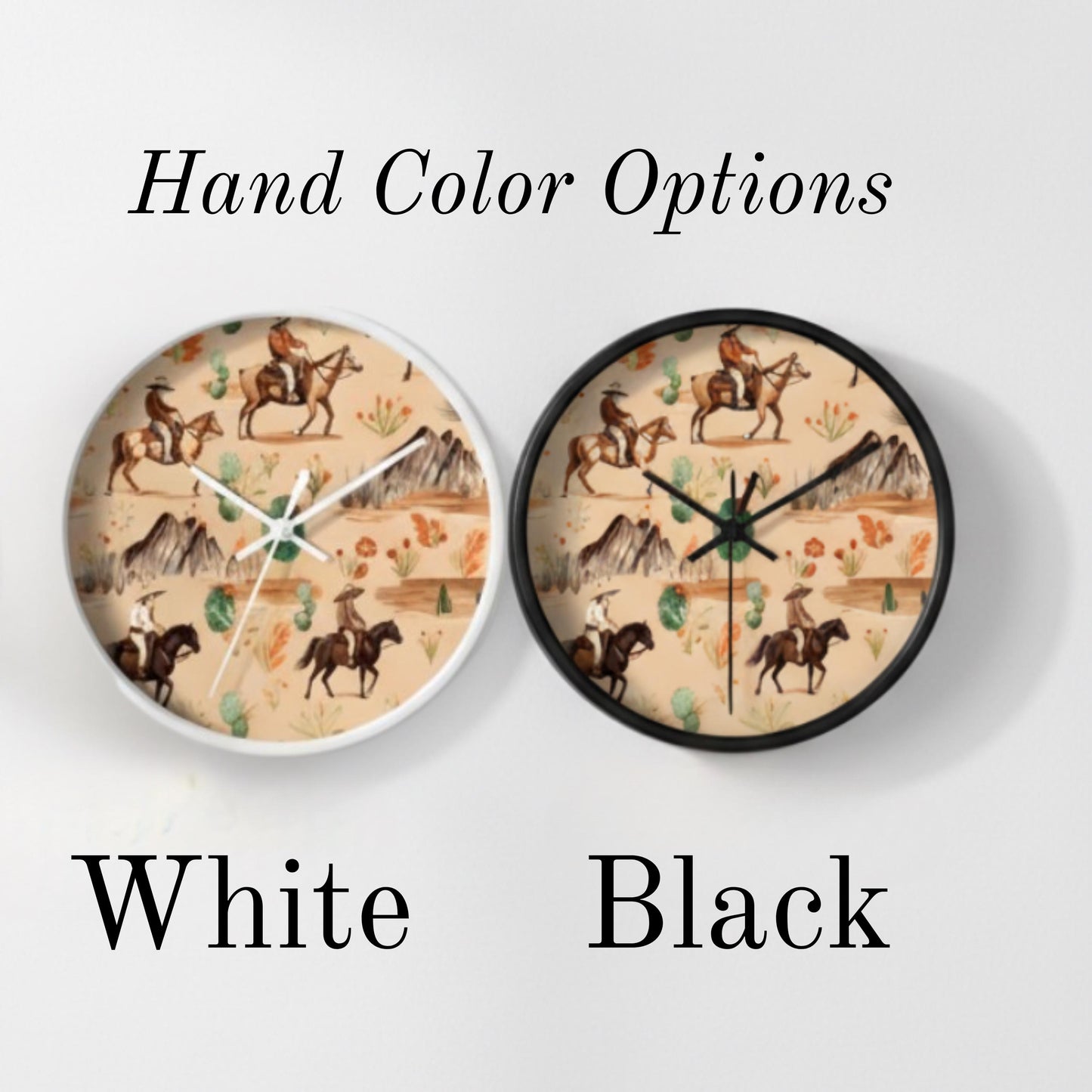Western Nursery Wall Clock Cowboy Baby Room Decor Horse Theme Infant Bedroom Neutral Horse Wall Accent Silent Mechanism Playroom Idea