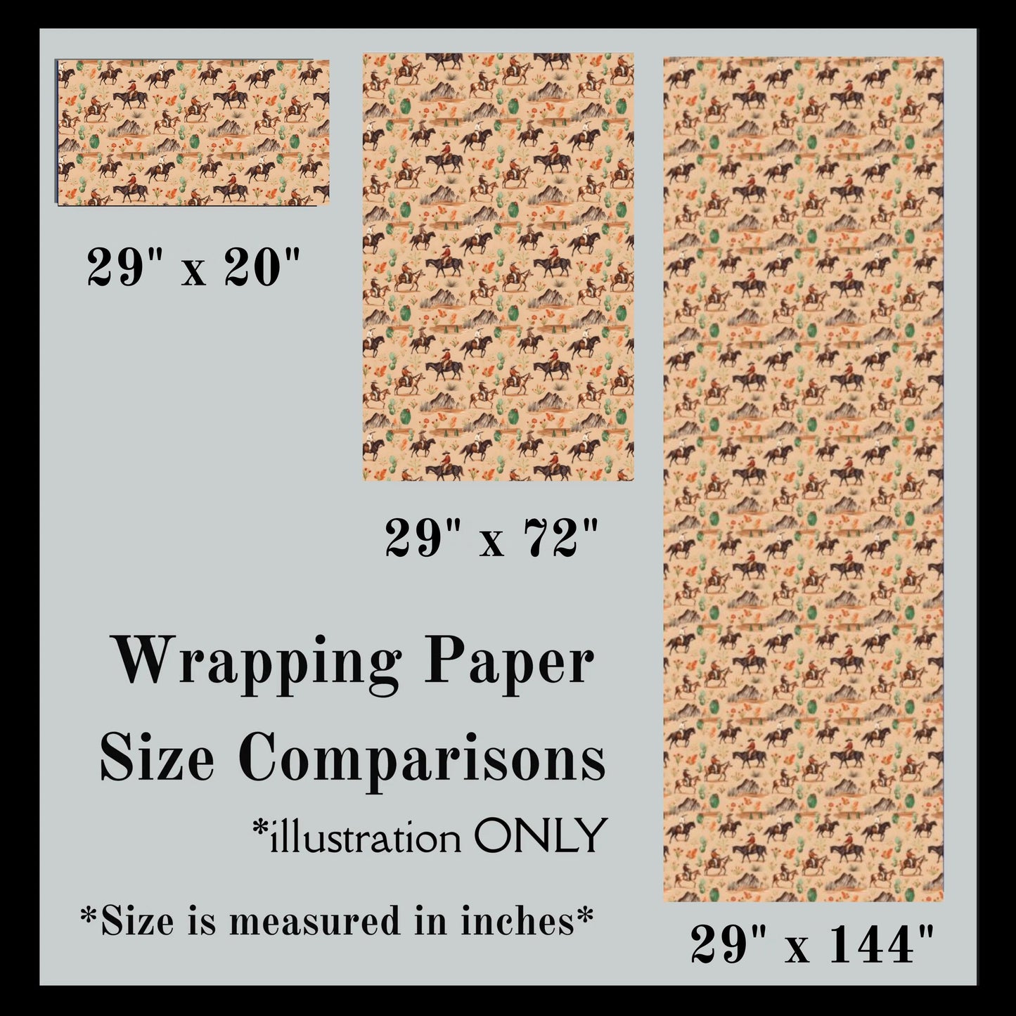 Country Western Cowboy Pattern Gift Wrap Paper Horse Ranch Wrapping Paper Rolls Birthday Cowboy Theme Party Decor for Rodeo Event