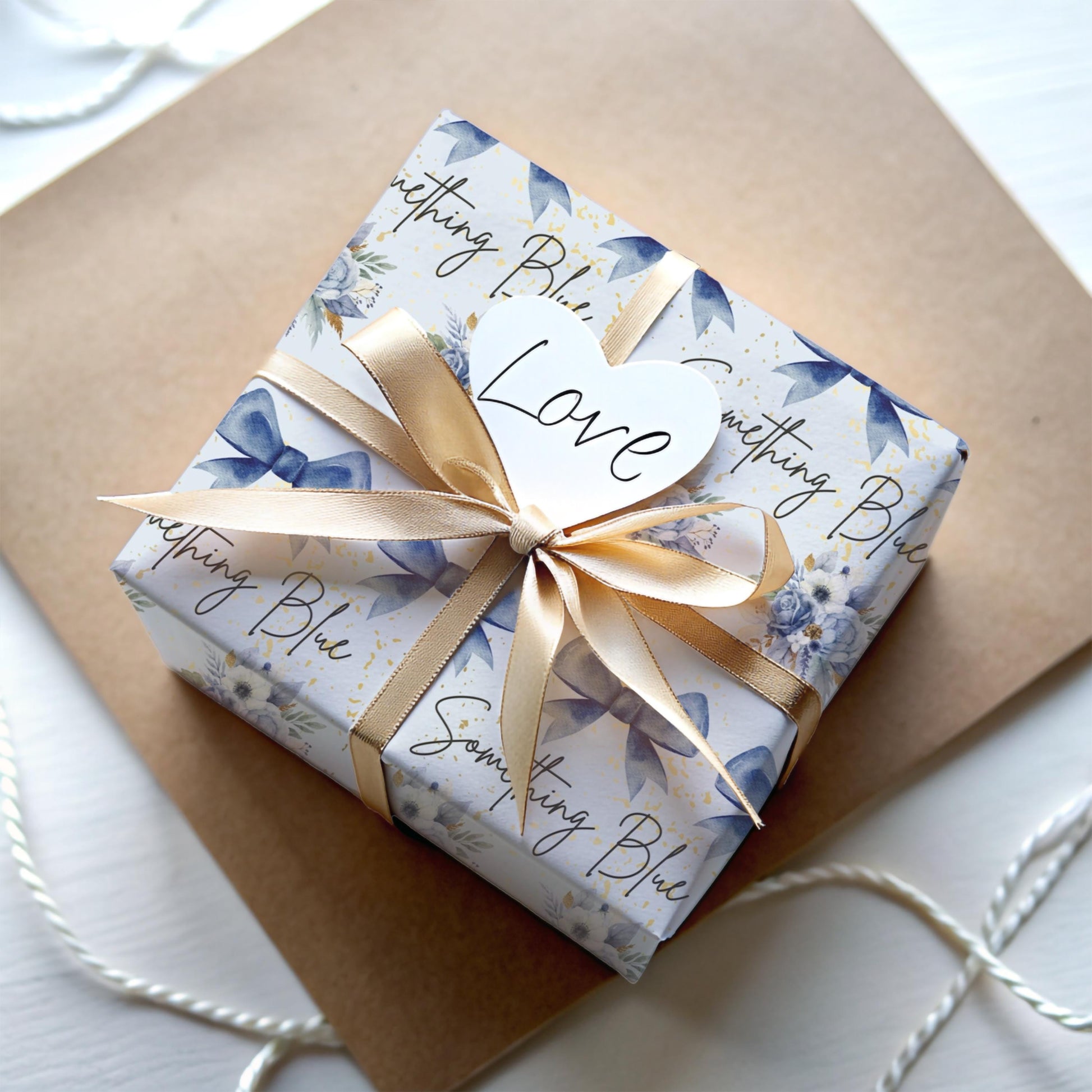 Bridal Shower Something Blue Gift Wrapping Paper for New Bride from Bridesmaid Gift Paper Wedding Gift Wrap for Bride Blue Bow Present Idea