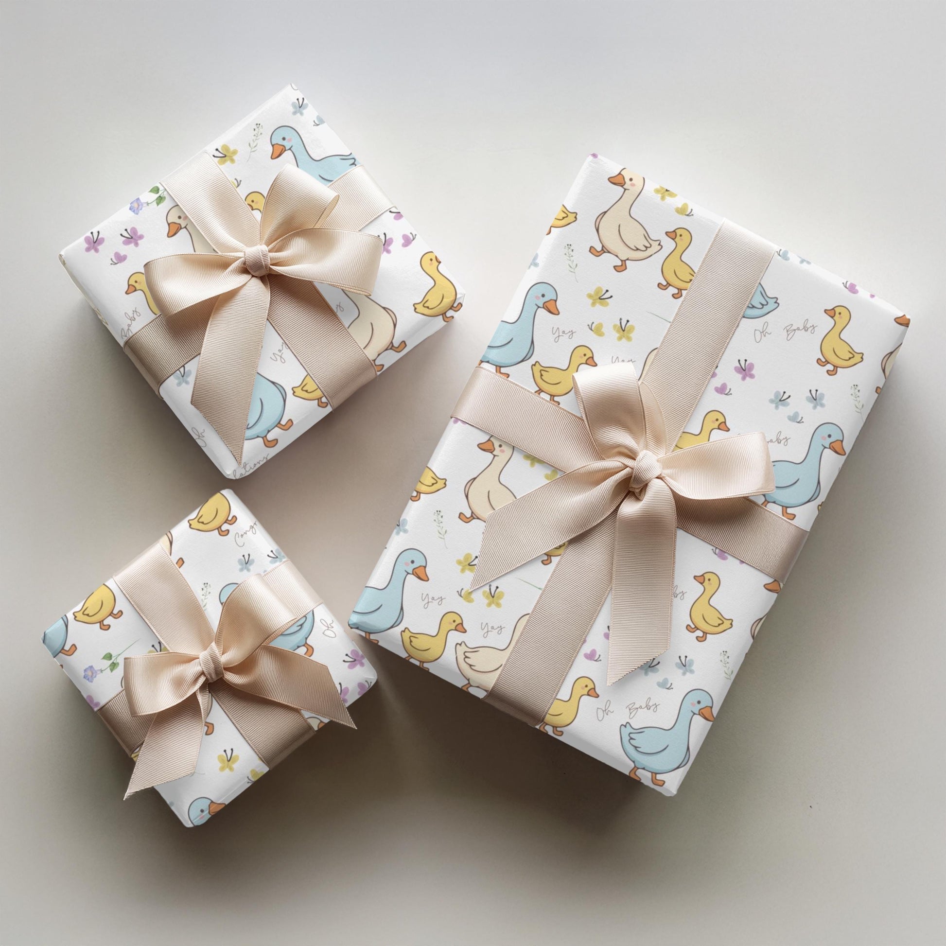 Premium Baby Shower Wrapping Paper Duck Theme Gift Wrap Duckling Design Floral Pattern Cute Baby Shower Supplies Perfect Themed Party Gifts Adorable Duck Baby Shower Coordinated Gift Wrap Quality Wrapping Paper Soft Colors Duckling Theme