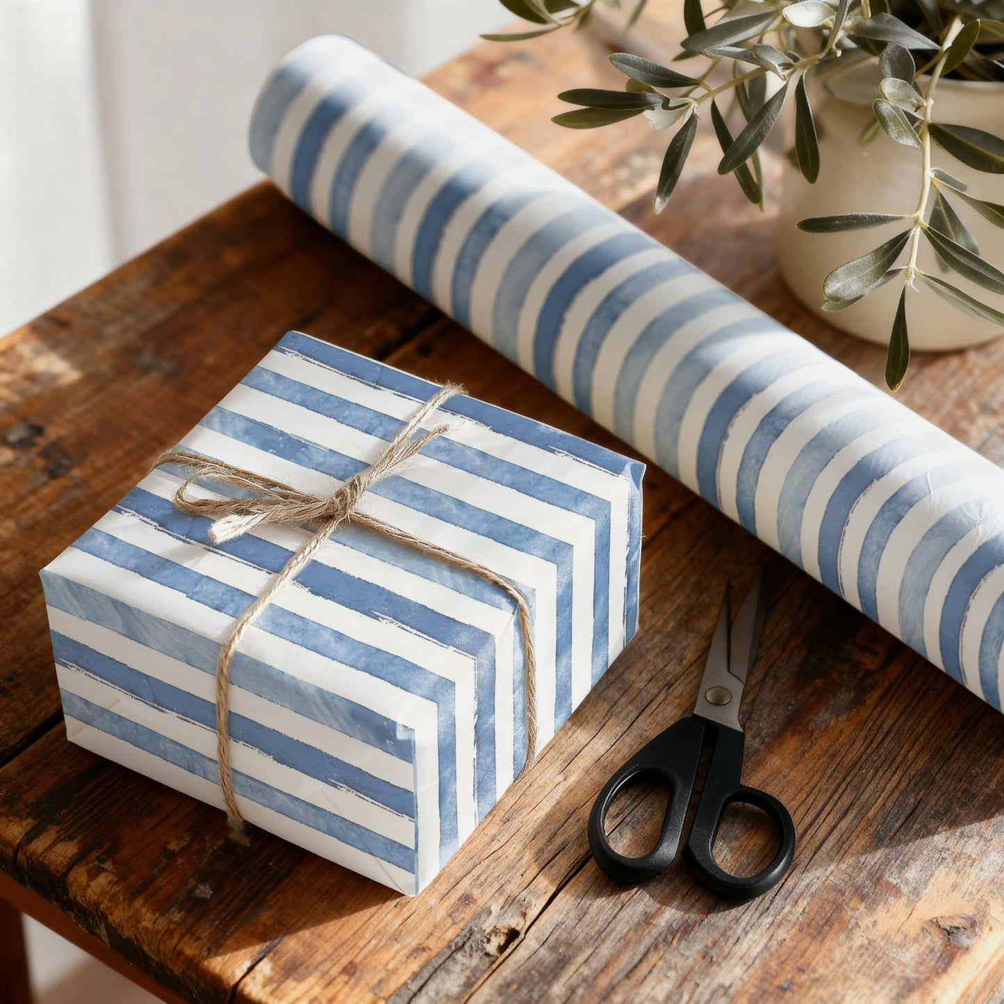 Blue Stripe Gift Wrap Paper Elegant Line Wrapping Paper Bulk