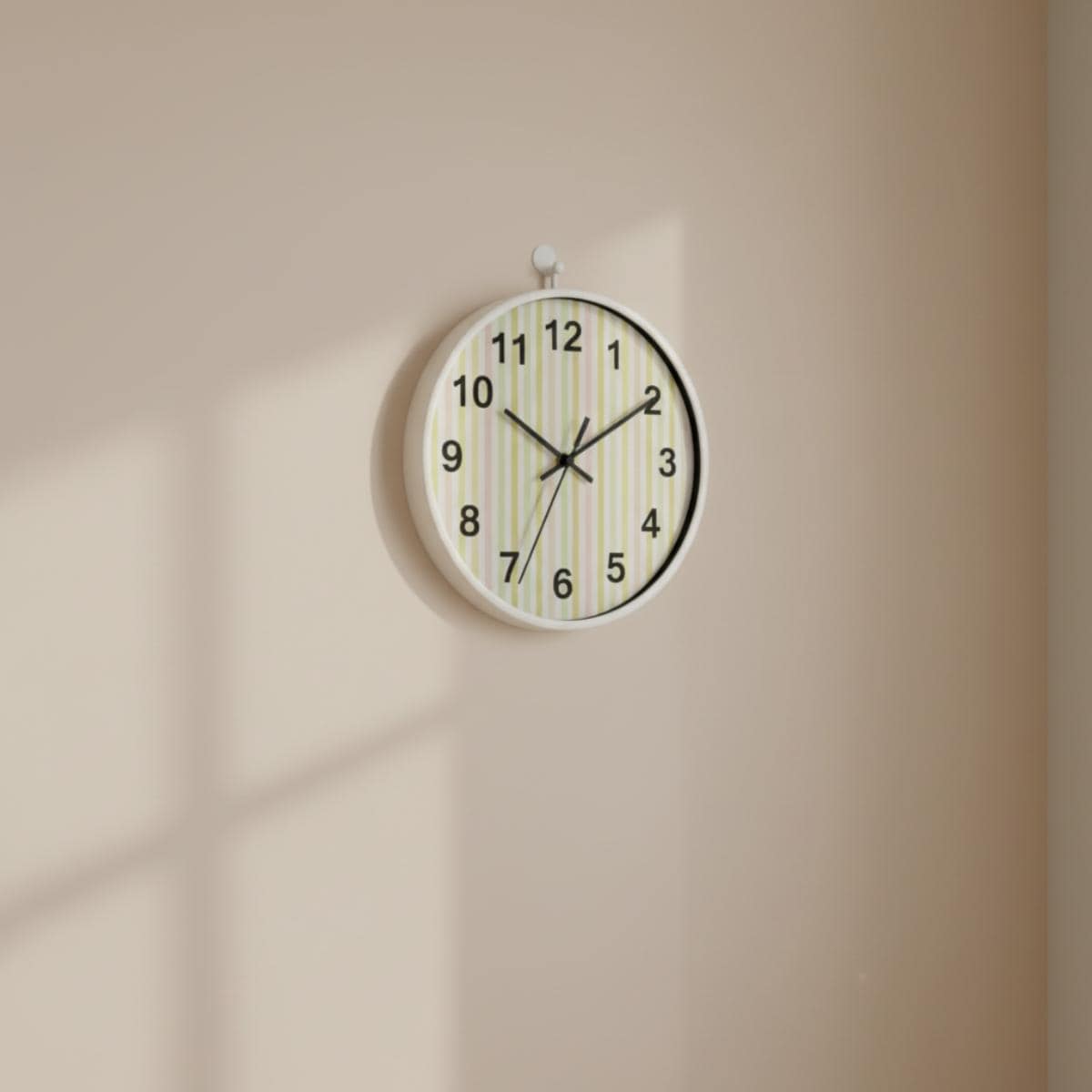Nursery Minimalist Yellow Decor Striped Wall Clock Silent Mechanism Battery Operated Wall Timepiece Wood Frame Customizable Nursery Idea