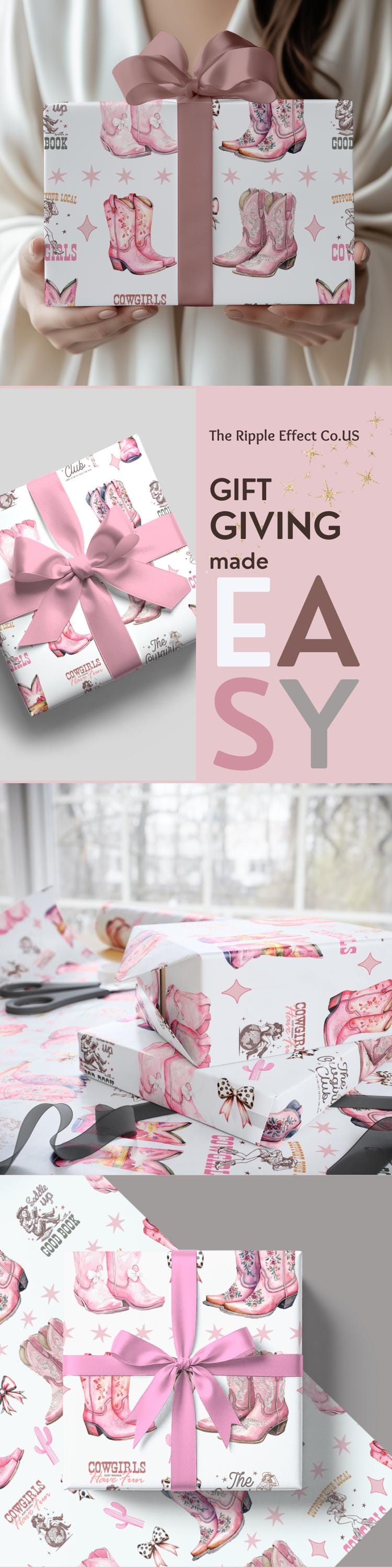 Pink Girly Cowgirl Birthday Gift WrapEco Friendly Western Theme Stars DesignMultiple Size Options Professional Grade PaperPerfect Party Planning SupplyBeautiful Construction Quality Material Western Style
