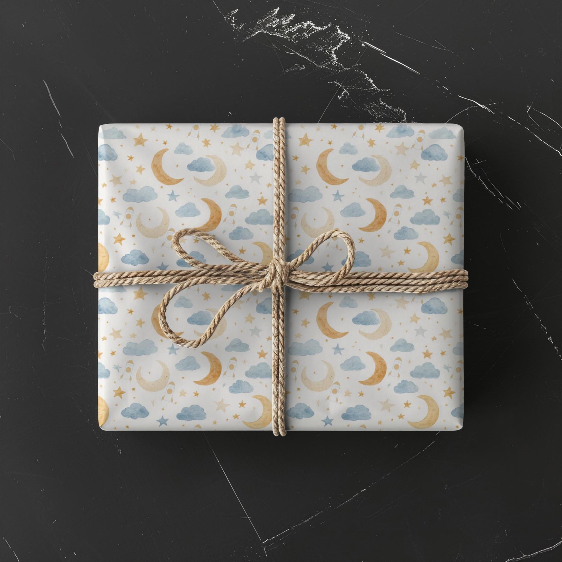 Moon Neutral Baby Shower Wrapping Paper Spaceship Nursery Party Gift Wrap New Baby Present for Space Birthday Theme