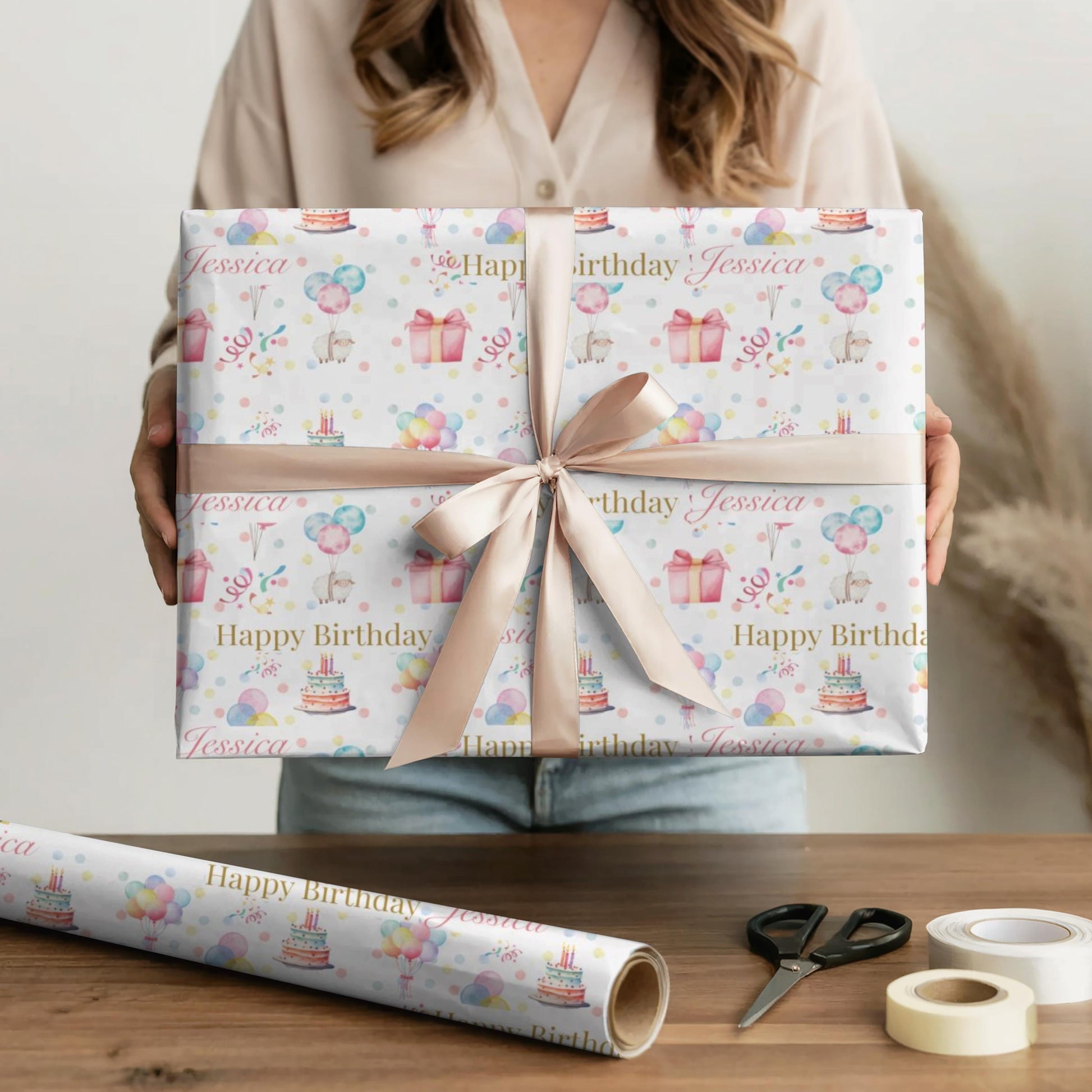 Personalize Gift for Daughter Birthday Party Kids Birthday Wrapping Paper Balloon and Cake Gift Wrap Colorful Birthday Party Happy Birthday Premium Wrapping Paper Gift Wrap Baby Shower Party Balloon Gift Material Tear Resistant Gift Wrap Paper Girl Baby Shower Gift for Sprinkle