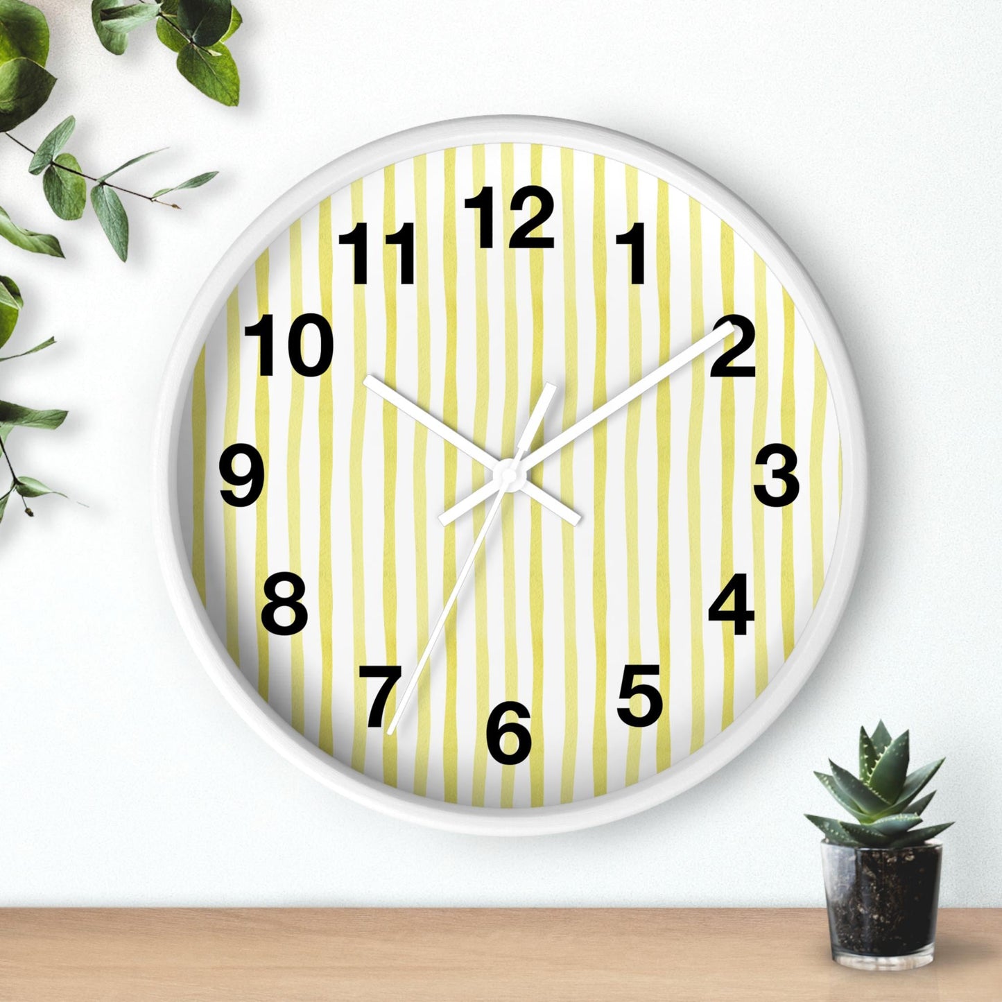 Kitchen Wall Clock Yellow Stripe Design Modern Kitchen Decor Bright Cooking Space Wall Art Indoor Dining Area Renovation Idea