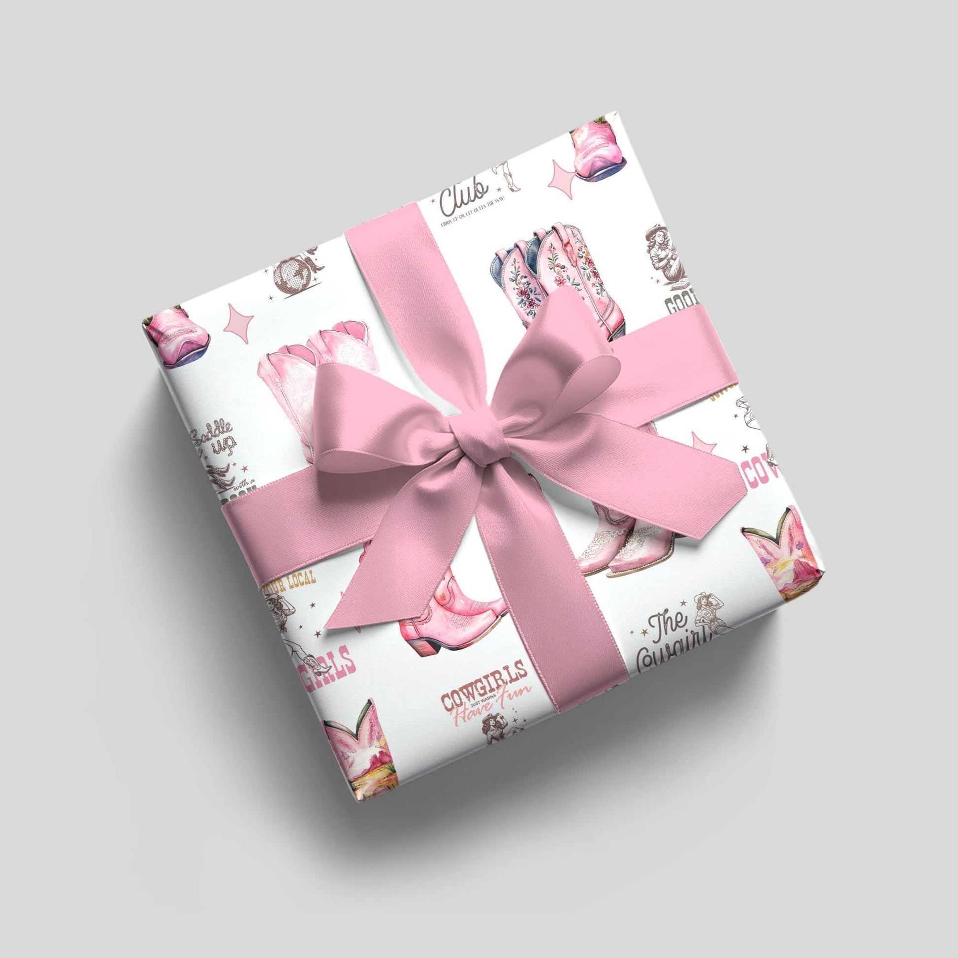 Pink Girly Cowgirl Birthday Gift Wrap Eco Friendly Western Style Stars Pattern Quality Paper Multiple Size Options Perfect Gift Wrapping Essential Beautiful Construction Professional Grade Material Party Planning Supply Western