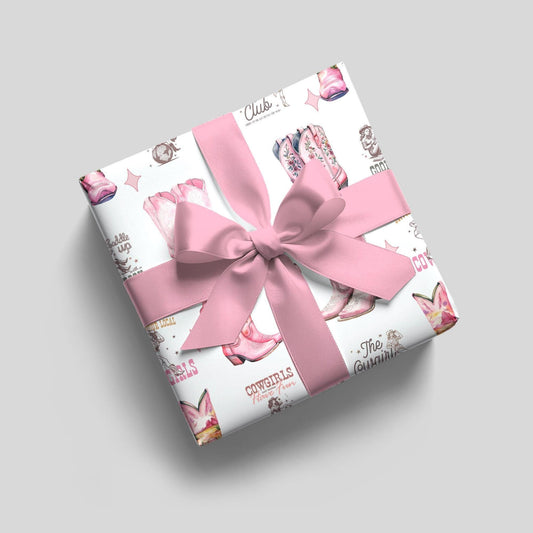 Pink Girly Cowgirl Birthday Gift Wrap Eco Friendly Western Style Stars Pattern Quality Paper Multiple Size Options Perfect Gift Wrapping Essential Beautiful Construction Professional Grade Material Party Planning Supply Western