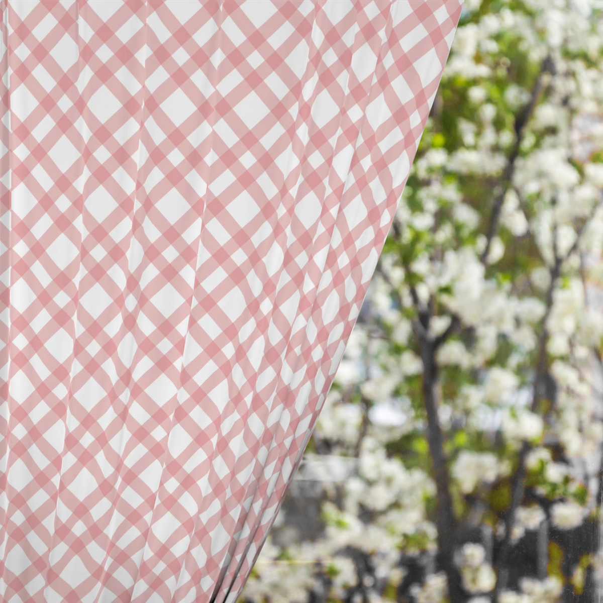 Pink and White Gingham Curtain Panel