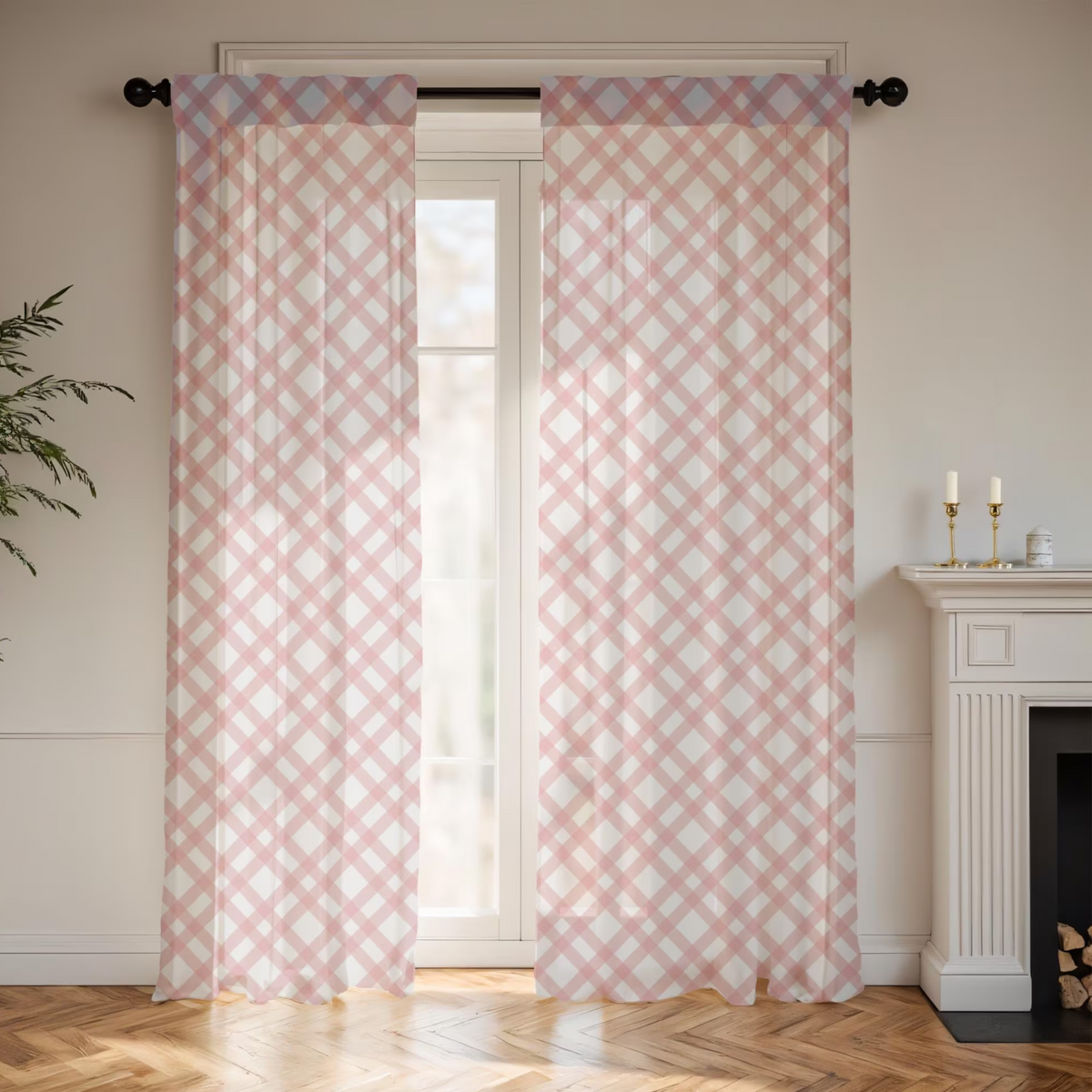 Pink and White Gingham Curtains