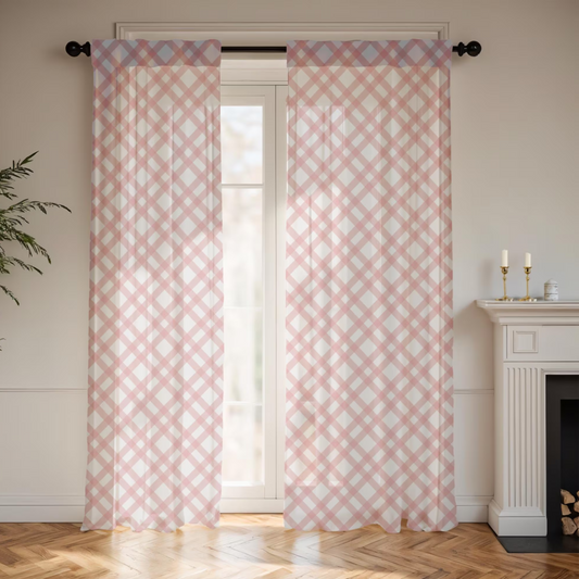 Pink and White Gingham Curtains