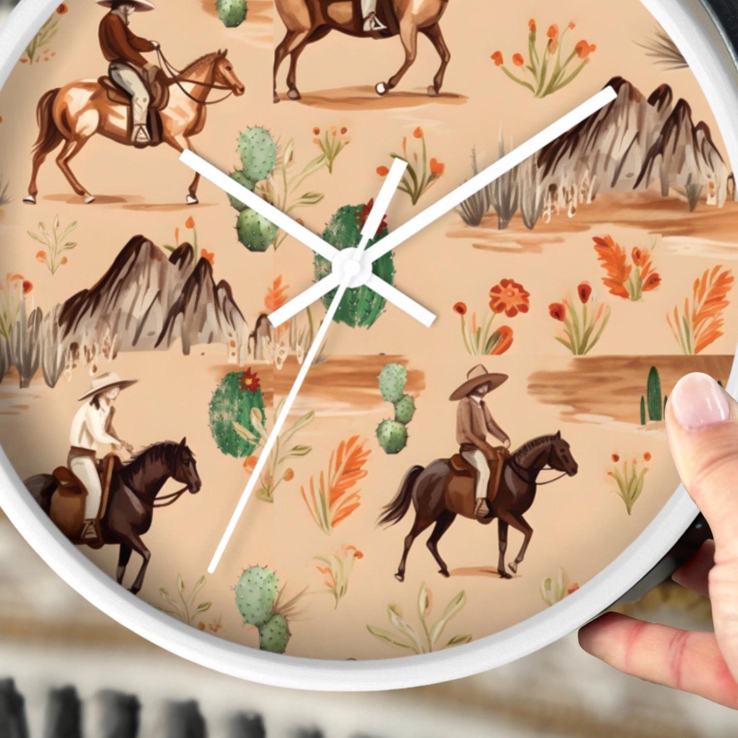 Cowboy Nursery Decor Baby Boy Bedroom Rustic Western Design Horse Ranch Theme Baby Shower Idea Primitive Scene Wall Clock for Toddler Room