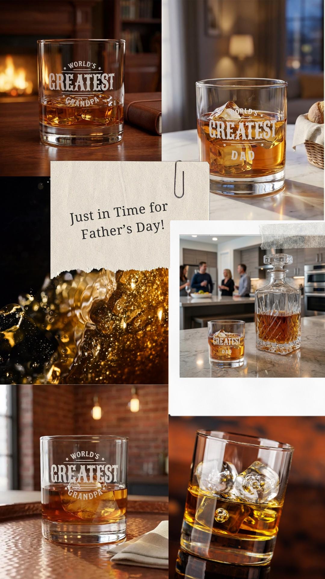 Happy Fathers Day New Grandpa Whiskey Glass Gift Engraved Rocks Glass Personalized Gift 10.5 oz Glass First Time Grandpa Gift Est Year Idea