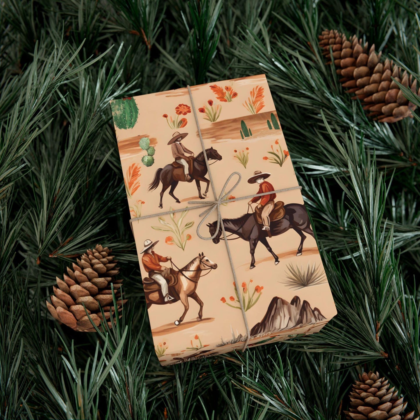 Country Western Cowboy Pattern Gift Wrap Paper Horse Ranch Wrapping Paper Rolls Birthday Cowboy Theme Party Decor for Rodeo Event