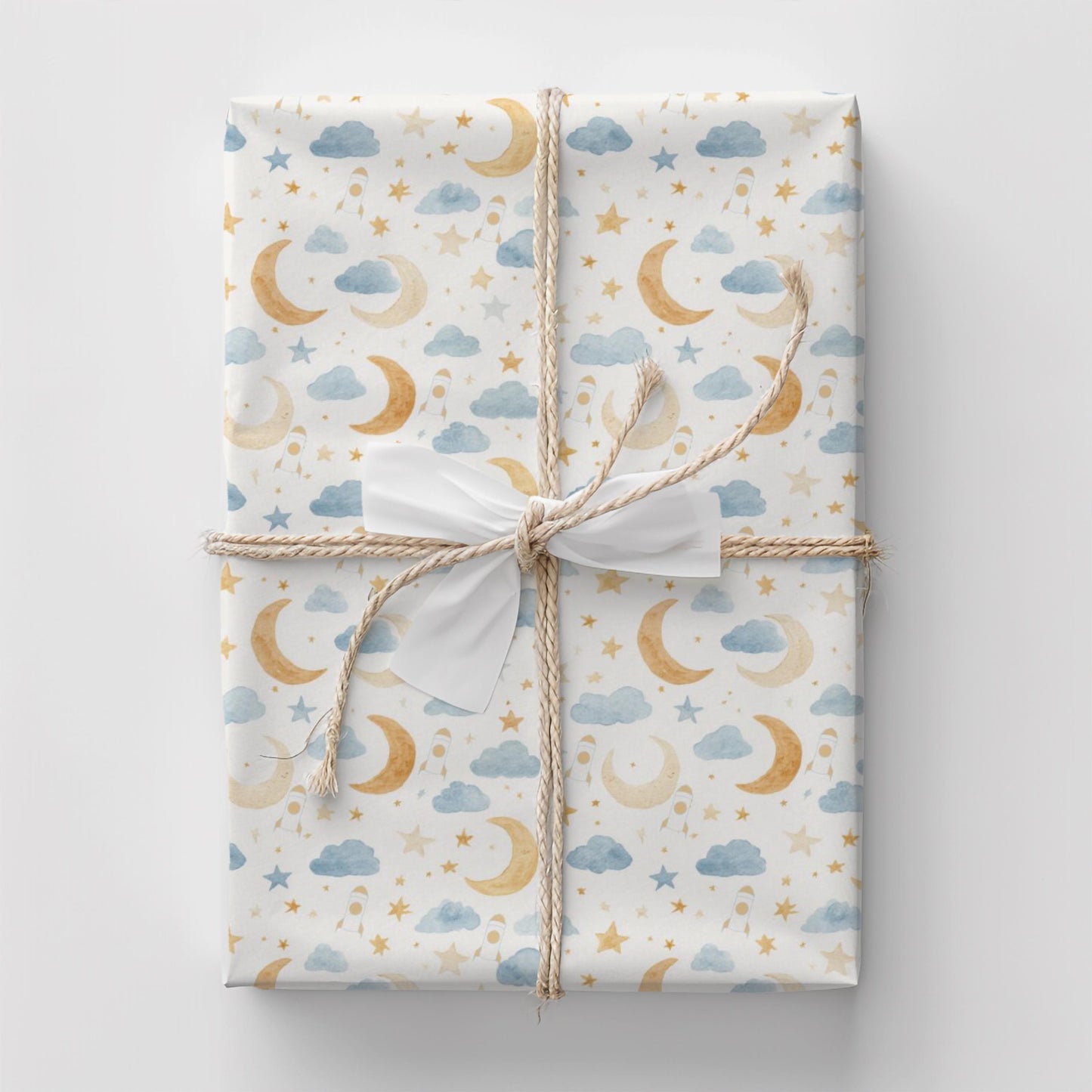 Moon Neutral Baby Shower Wrapping Paper Spaceship Nursery Party Gift Wrap New Baby Present for Space Birthday Theme