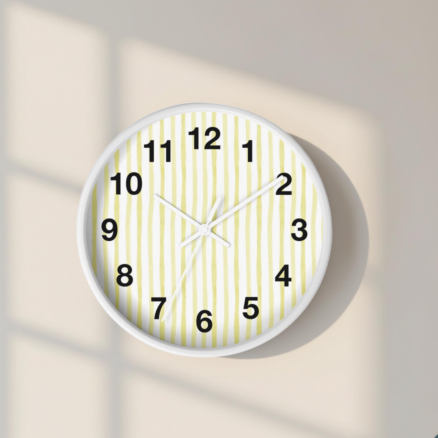 Kitchen Wall Clock Yellow Stripe Design Modern Kitchen Decor Bright Cooking Space Wall Art Indoor Dining Area Renovation Idea