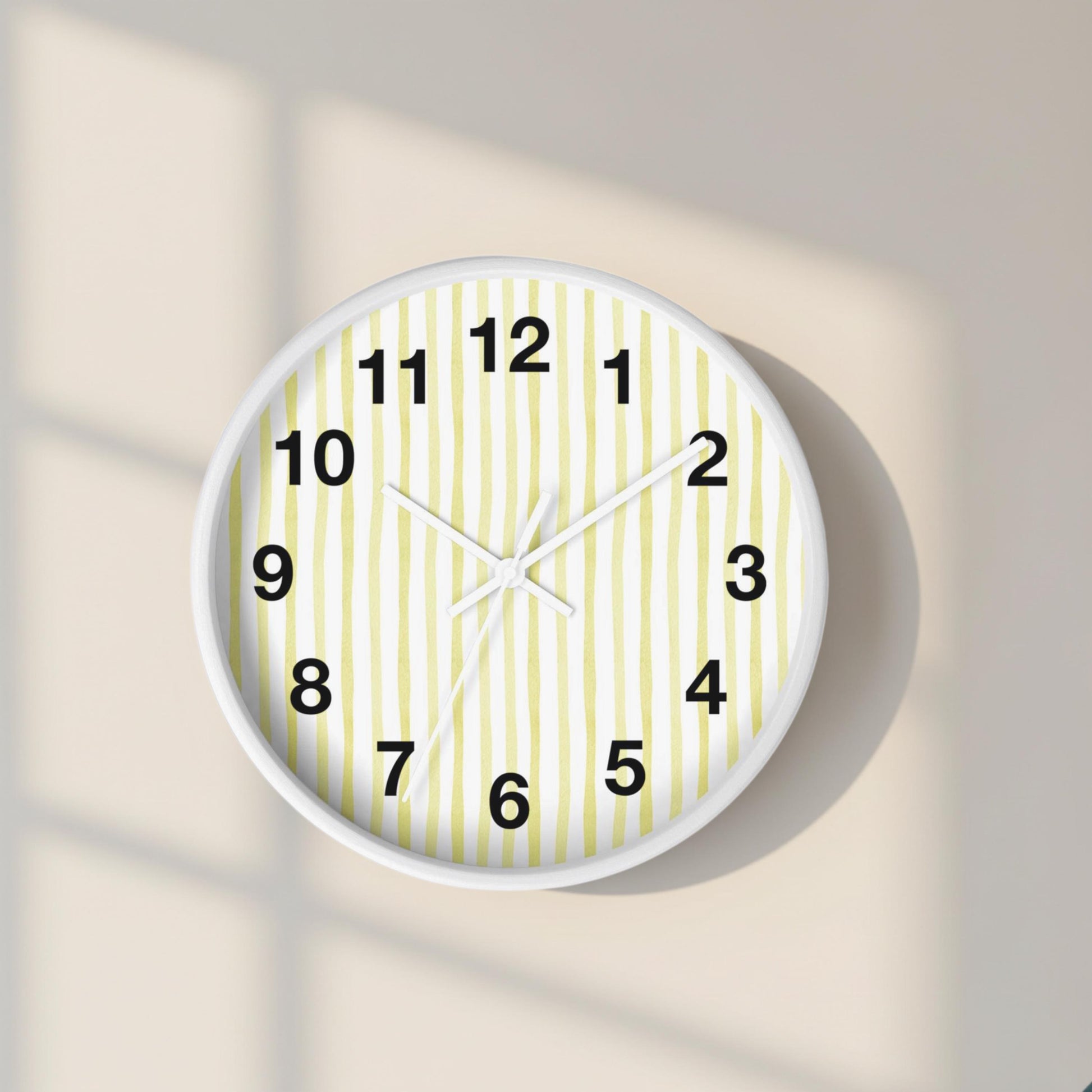 Kitchen Wall Clock Yellow Stripe Design Modern Kitchen Decor Bright Cooking Space Wall Art Indoor Dining Area Renovation Idea