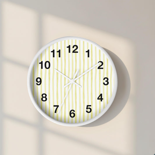 Kitchen Wall Clock Yellow Stripe Design Modern Kitchen Decor Bright Cooking Space Wall Art Indoor Dining Area Renovation Idea
