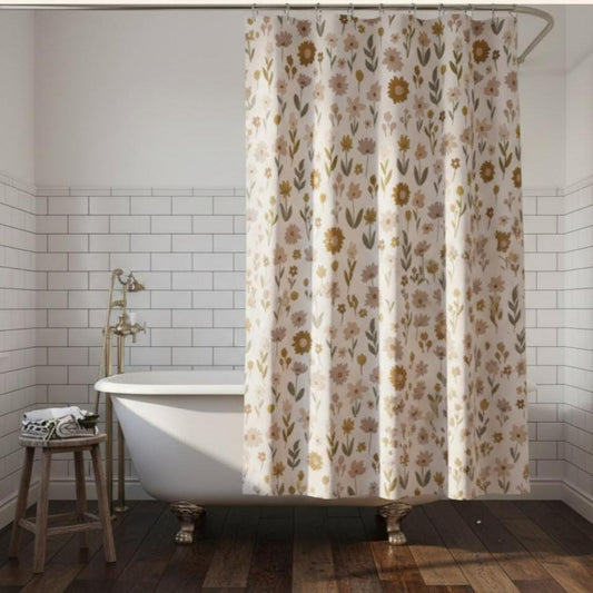 Floral Shower Curtain Farmhouse Bathroom Decor Neutral Flower Shower Curtain Rustic Bath Decor Country Style Bathroom Curtain