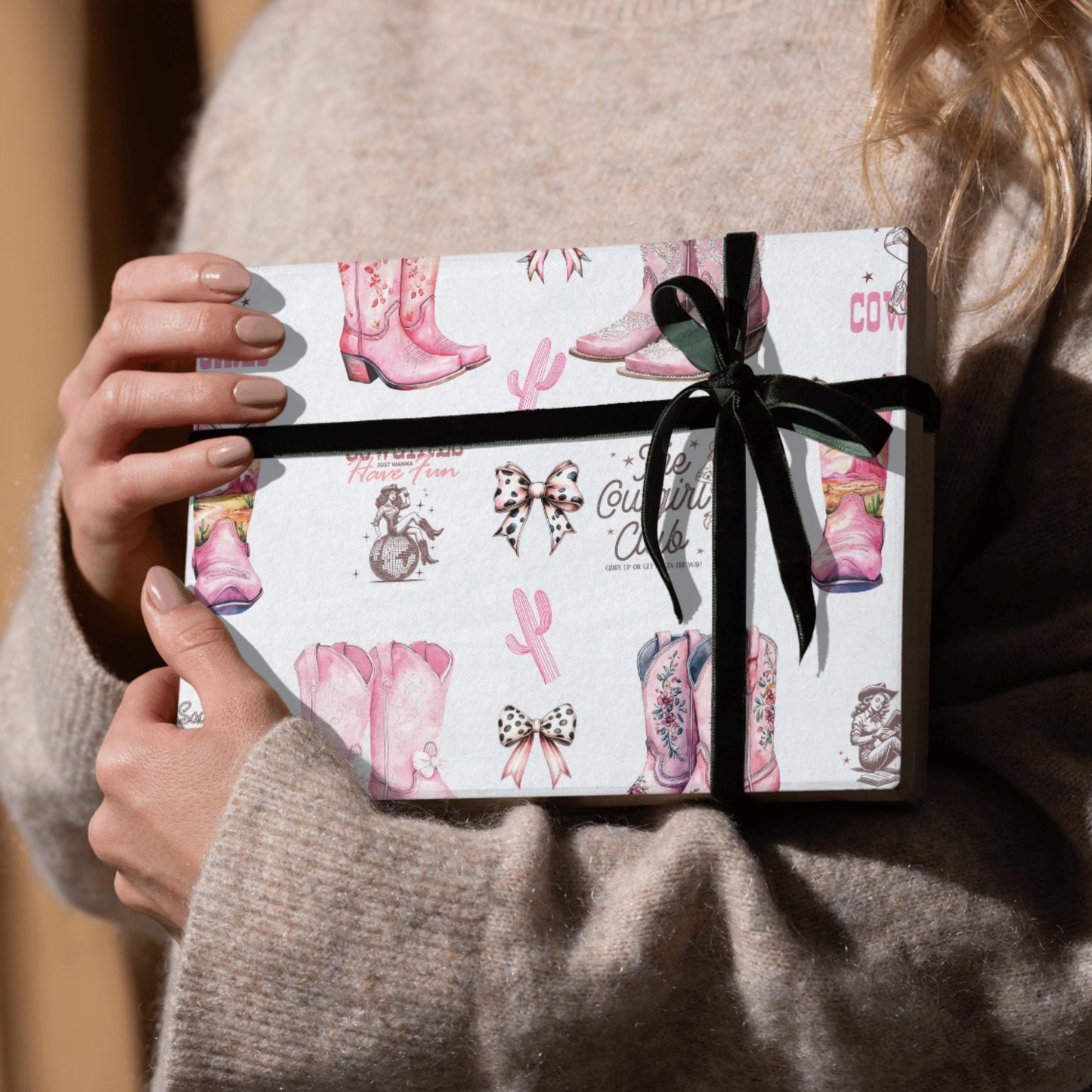 Pink Girly Cowgirl Birthday Gift Wrap Eco Friendly Western Style Stars Pattern Quality Paper Multiple Size Options Perfect Gift Wrapping Essential Beautiful Construction Professional Grade Material Party Planning Supply Western
