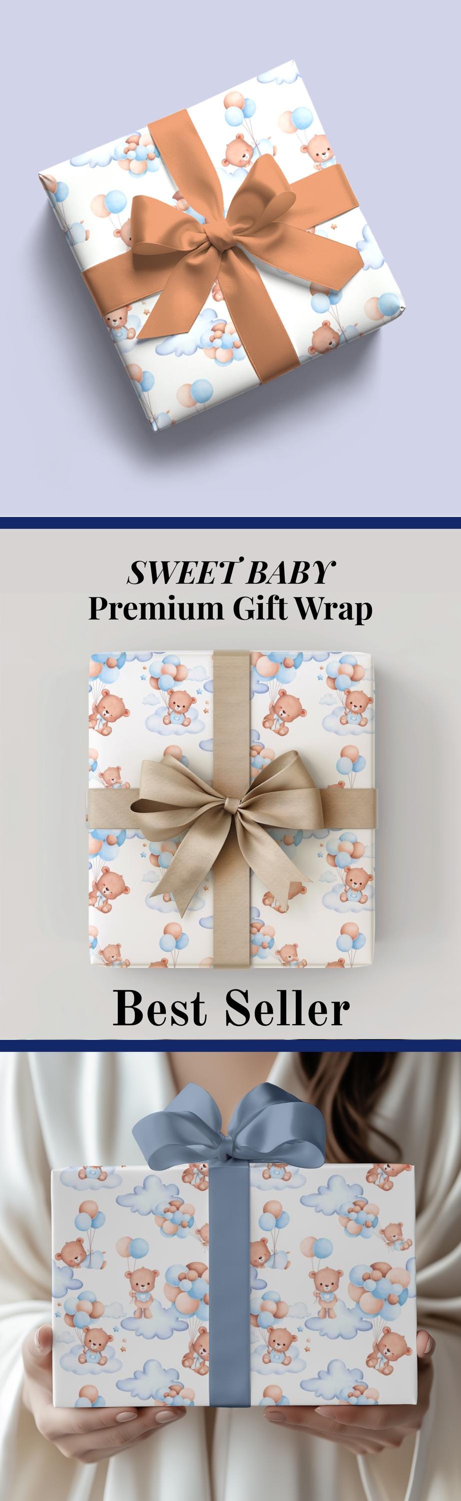 Baby Shower Gift Wrap: Baby Bear Blue Balloons