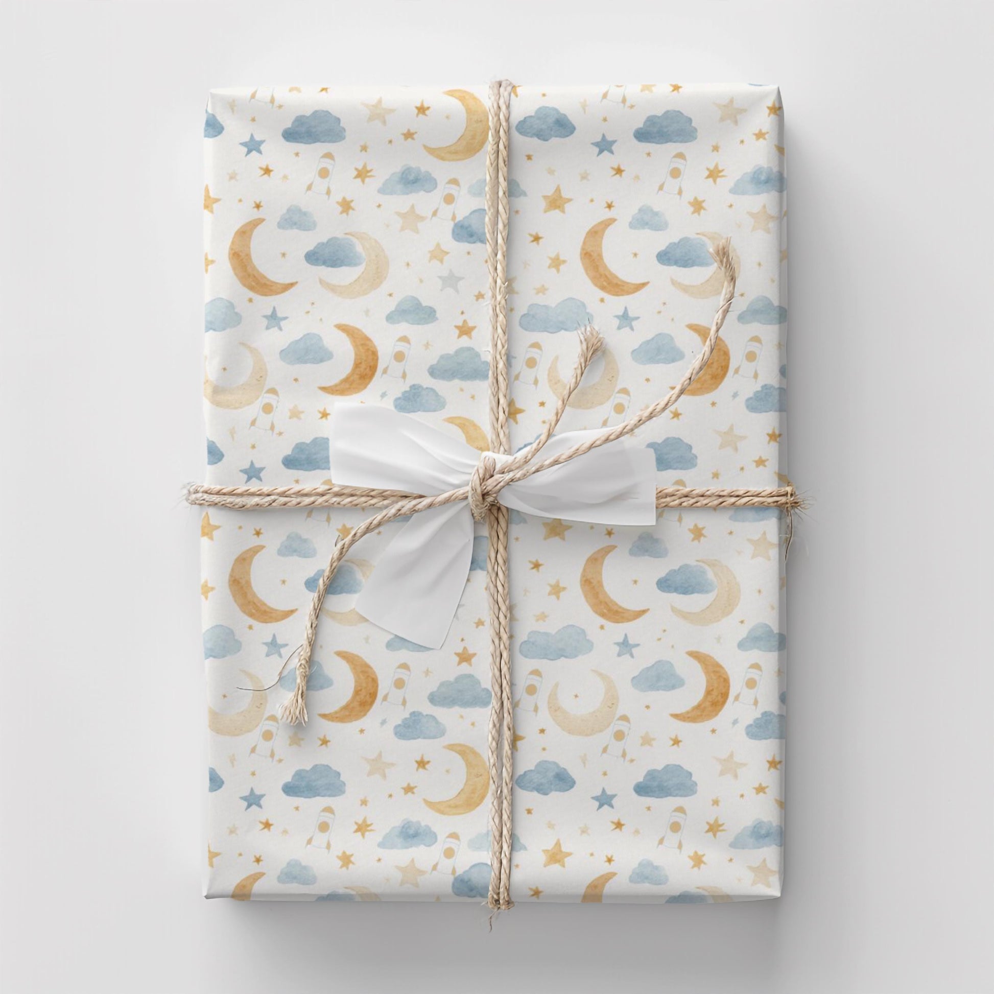 Moon Neutral Baby Shower Wrapping Paper Spaceship Nursery Party Gift Wrap New Baby Present for Space Birthday Theme