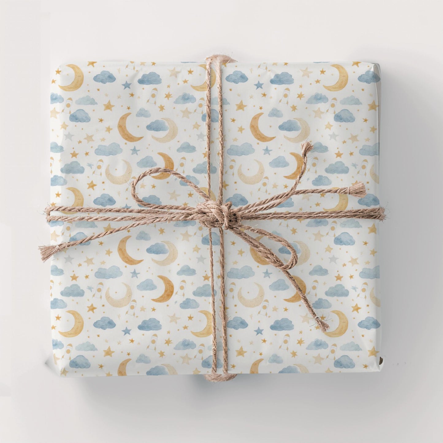 Moon Neutral Baby Shower Wrapping Paper Spaceship Nursery Party Gift Wrap New Baby Present for Space Birthday Theme