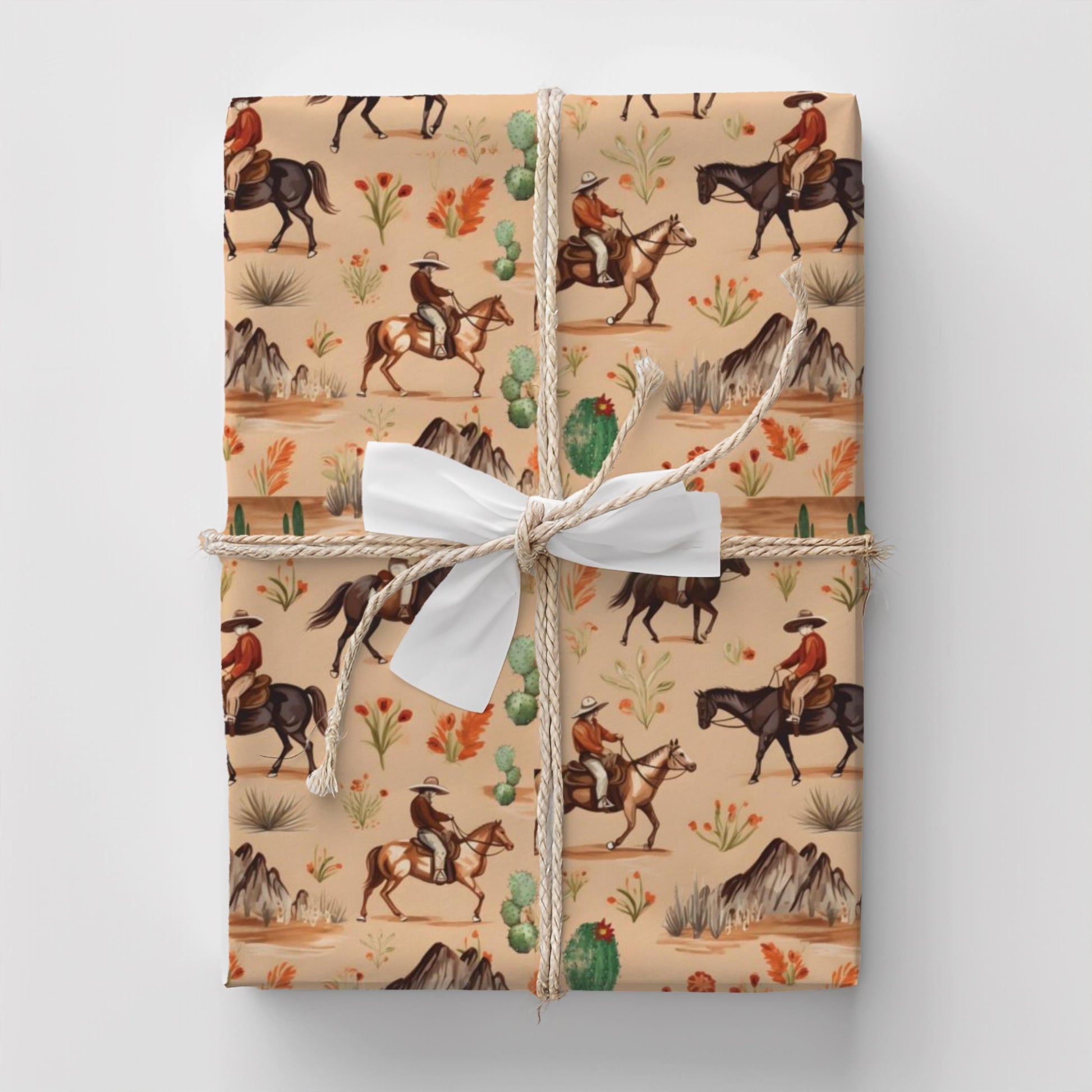 Country Western Cowboy Pattern Gift Wrap Paper Horse Ranch Wrapping Paper Rolls Birthday Cowboy Theme Party Decor for Rodeo Event