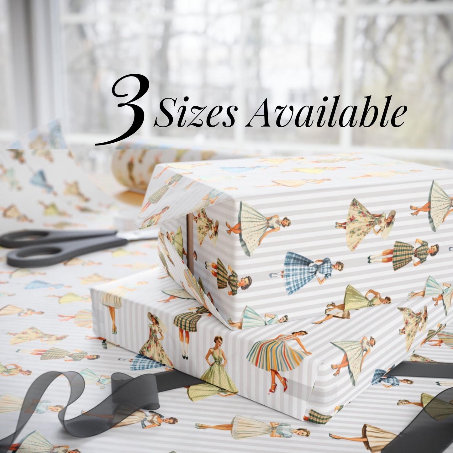 Retro Vintage Design Gift Wrapping Paper Elegant Ladies Bridal Shower Gift Paper for Bride Wedding Party Wrapping