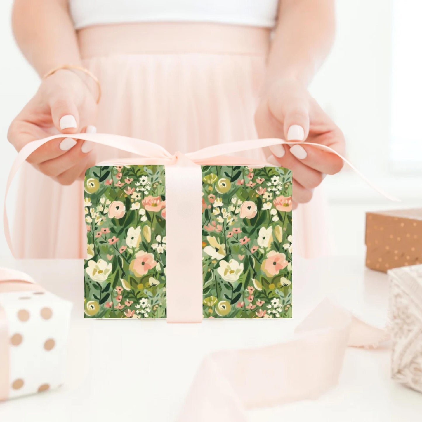 Green Botanical Gift New Homeowner Present Paper Floral Gift Wrap Elegant Paper Garden Inspired Gift Packaging Hostess Gift Wrap Roll