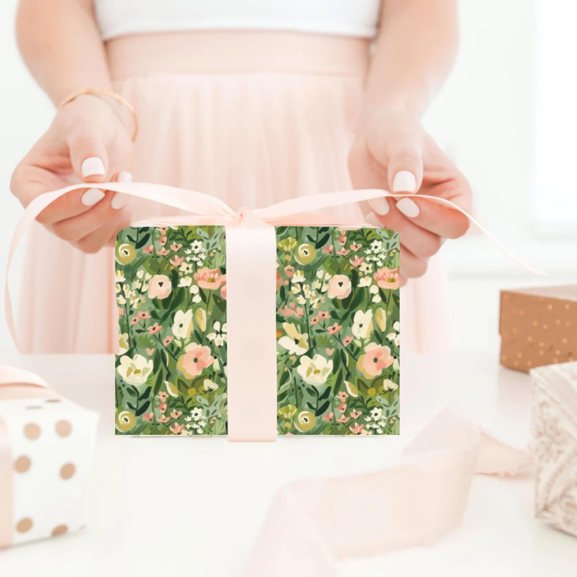 Green Botanical Gift New Homeowner Present Paper Floral Gift Wrap Elegant Paper Garden Inspired Gift Packaging Hostess Gift Wrap Roll
