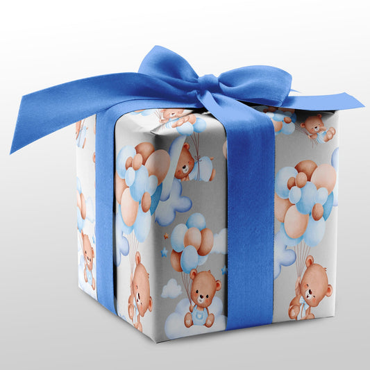 Baby Shower Blue Balloon Litte Bear Custom Gift wrap