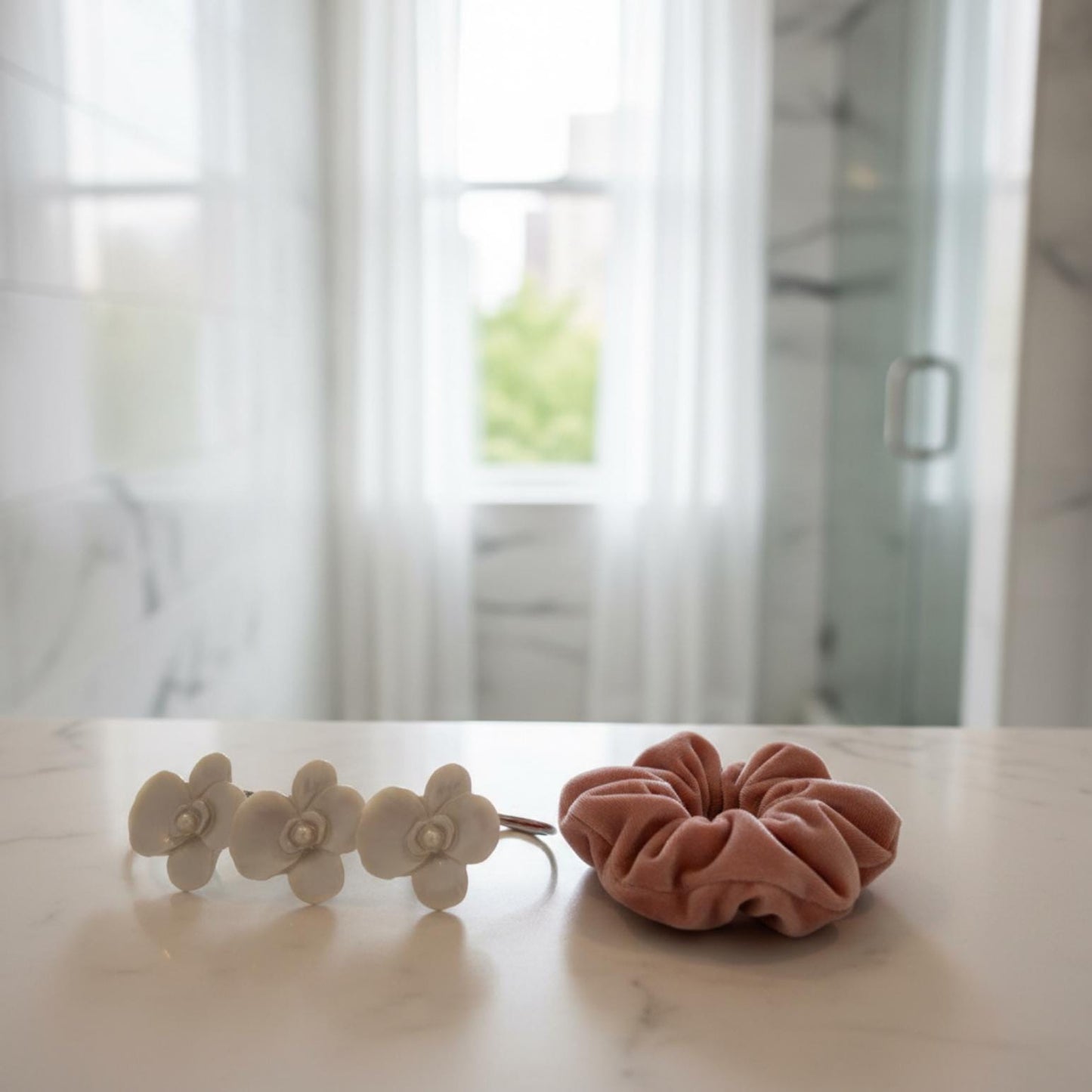 White Floral Curtain Hooks for Teen Bathroom