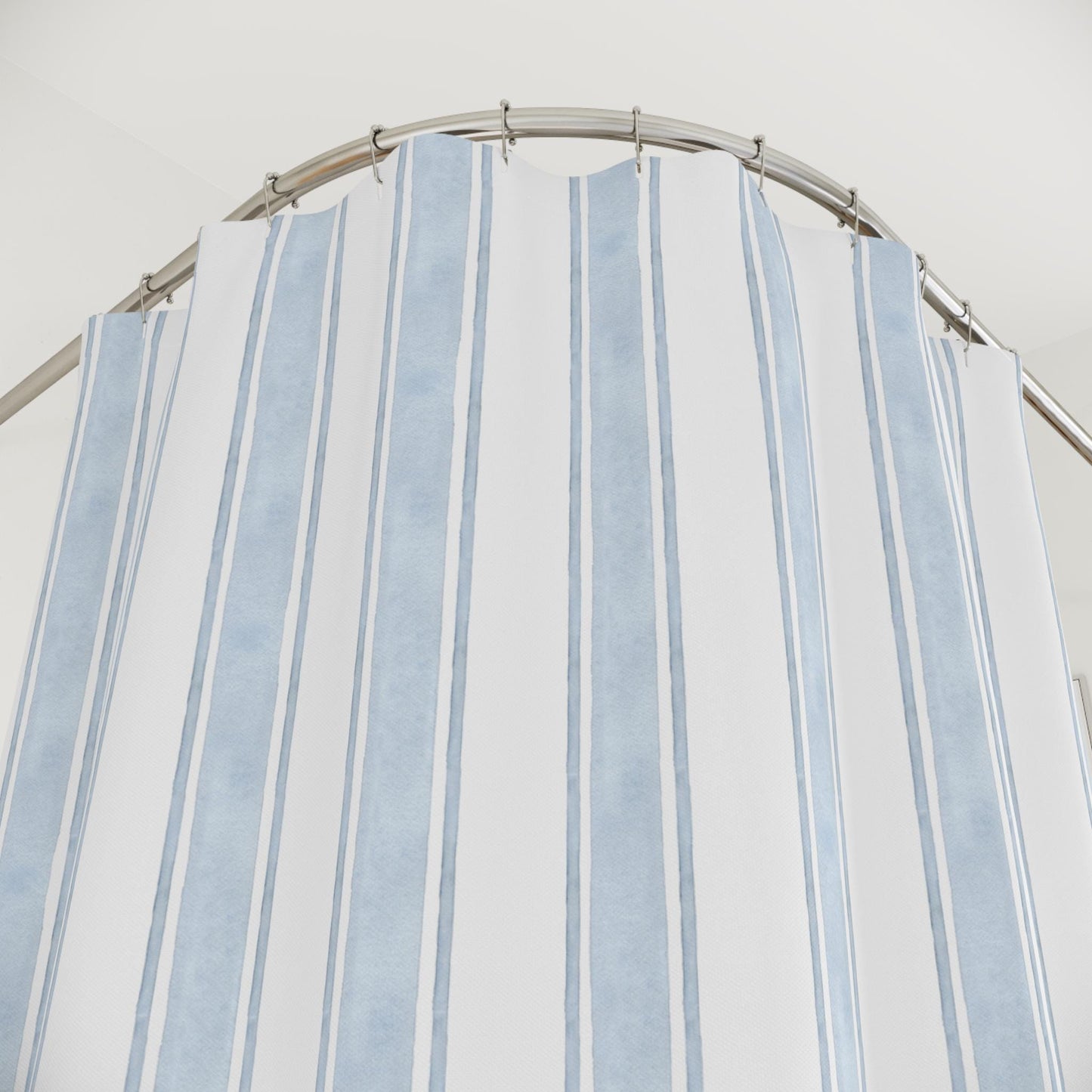 Nautical Ocean Theme Nursery Bath Coastal Shower Curtain Decor Beach House Bath Curtain Stripe Print Blue Minimalist Design Idea for Guest