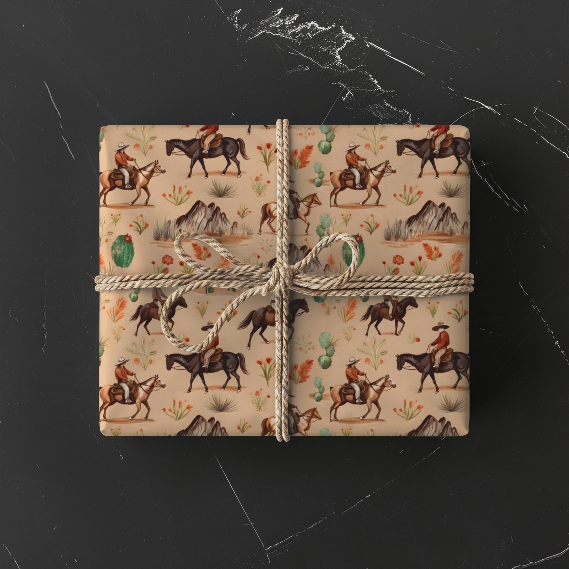 Country Western Cowboy Pattern Gift Wrap Paper Horse Ranch Wrapping Paper Rolls Birthday Cowboy Theme Party Decor for Rodeo Event