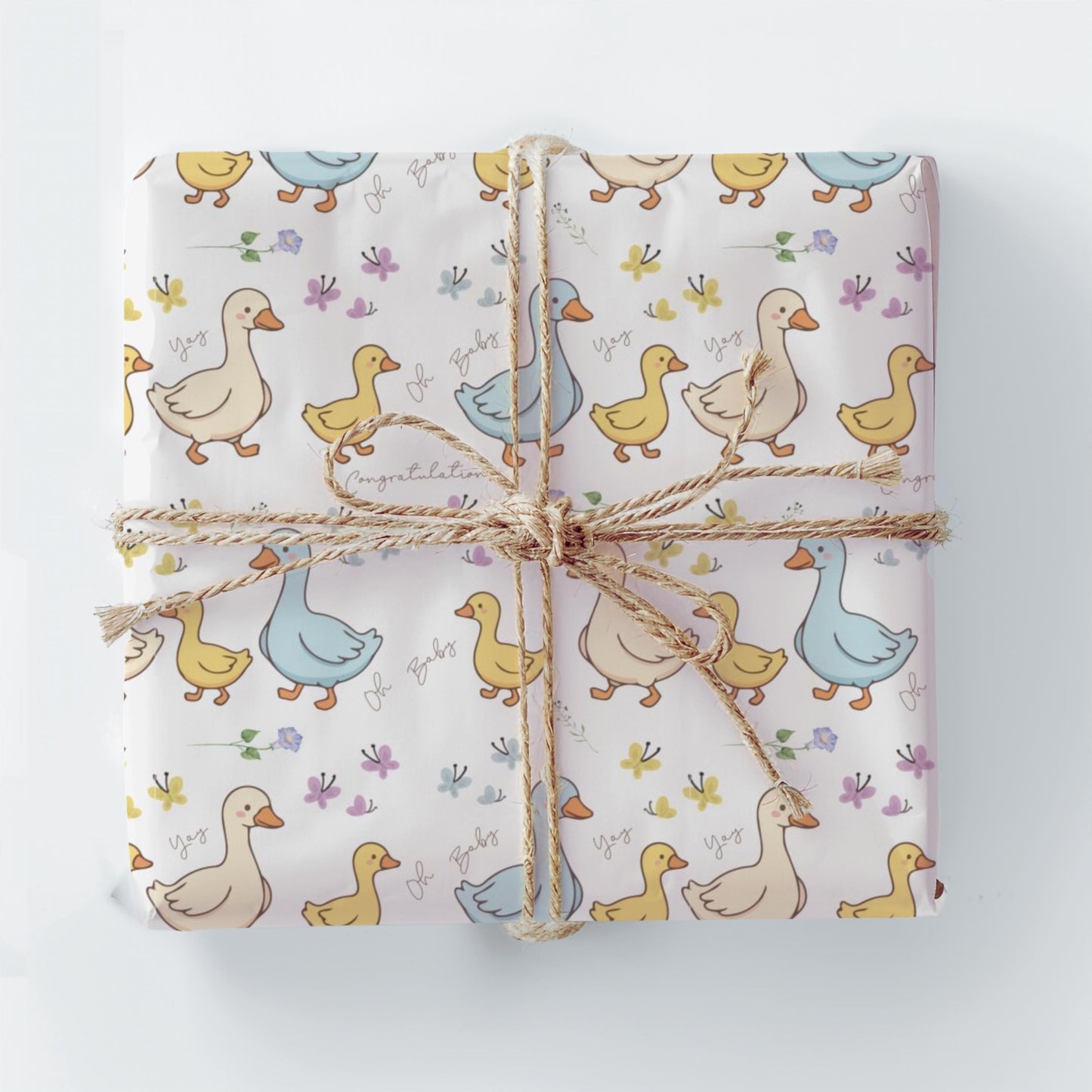 Duck Baby Shower Wrapping Paper – Cute Duckling Theme Floral Design